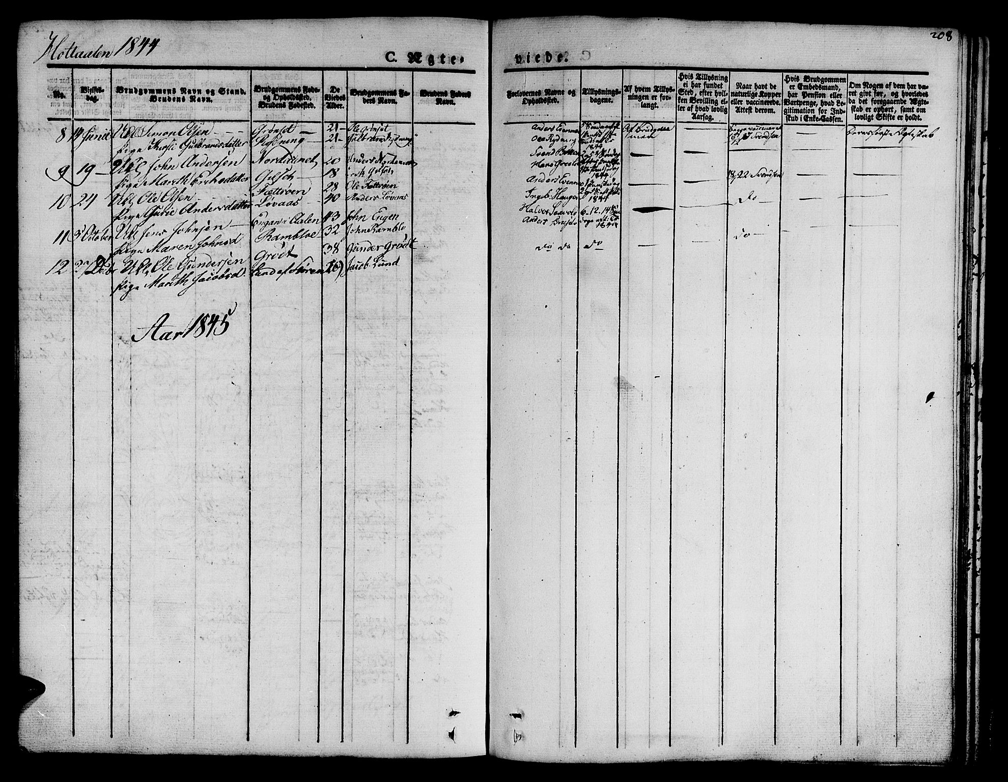 Ministerialprotokoller, klokkerbøker og fødselsregistre - Sør-Trøndelag, SAT/A-1456/685/L0957: Parish register (official) no. 685A04 /1, 1829-1845, p. 208