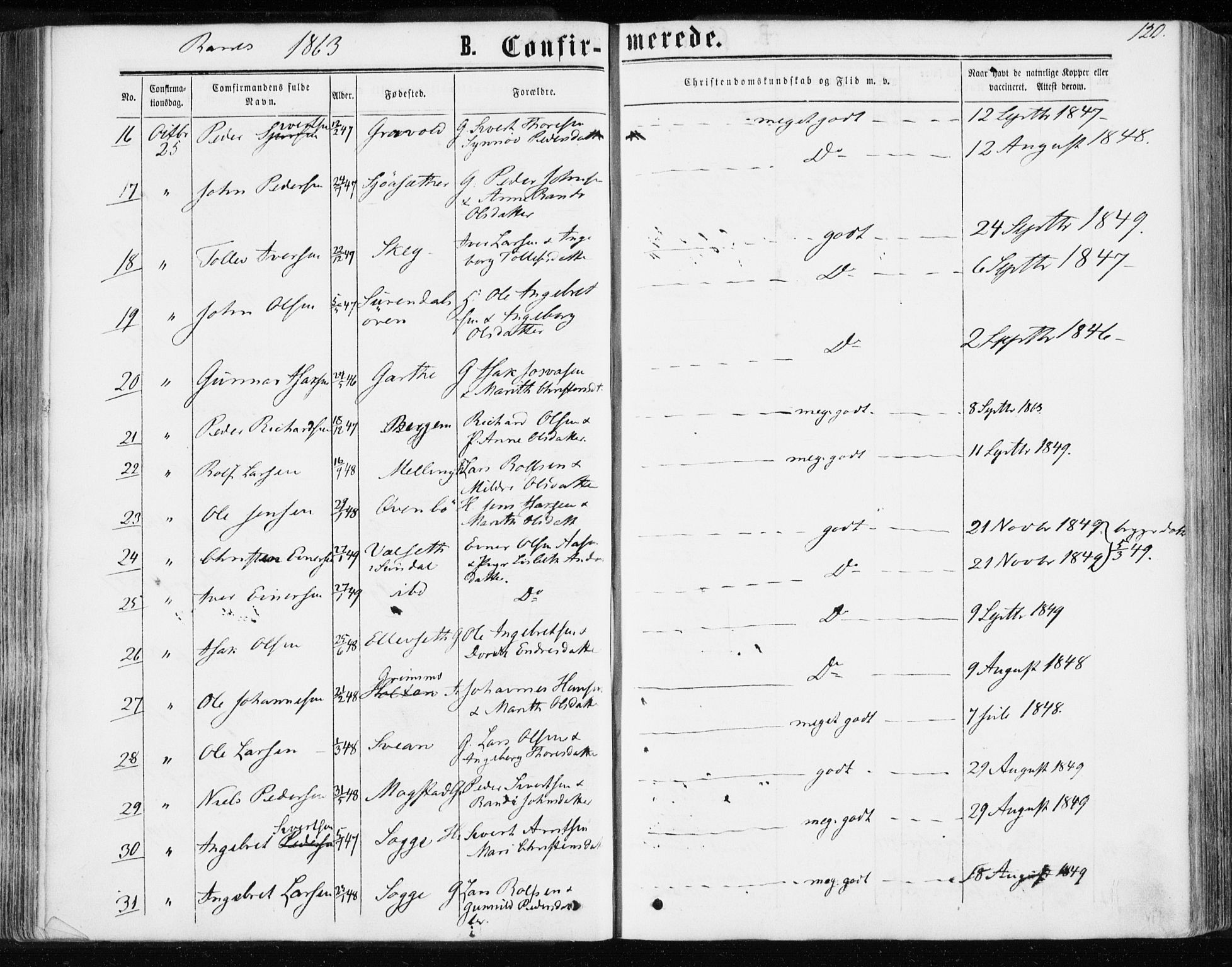 Ministerialprotokoller, klokkerbøker og fødselsregistre - Møre og Romsdal, SAT/A-1454/595/L1045: Parish register (official) no. 595A07, 1863-1873, p. 120