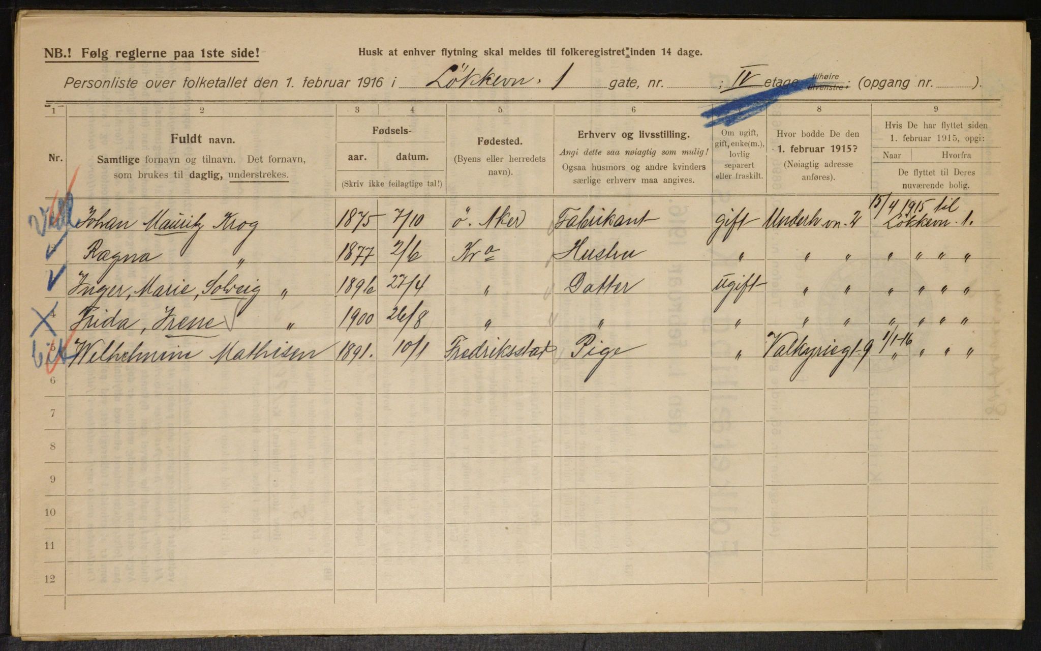 OBA, Municipal Census 1916 for Kristiania, 1916, p. 59953