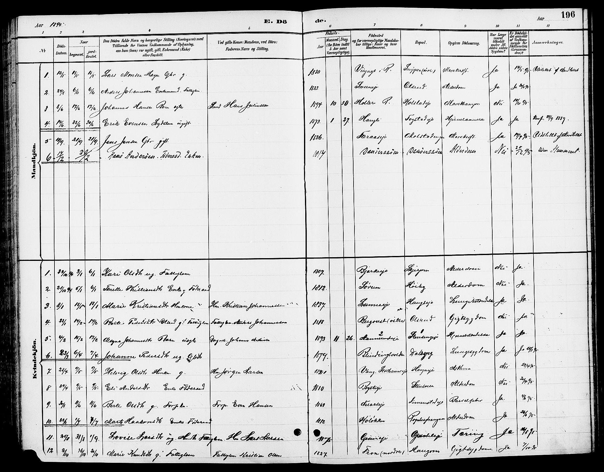 Ringsaker prestekontor, SAH/PREST-014/L/La/L0014: Parish register (copy) no. 14, 1891-1904, p. 196