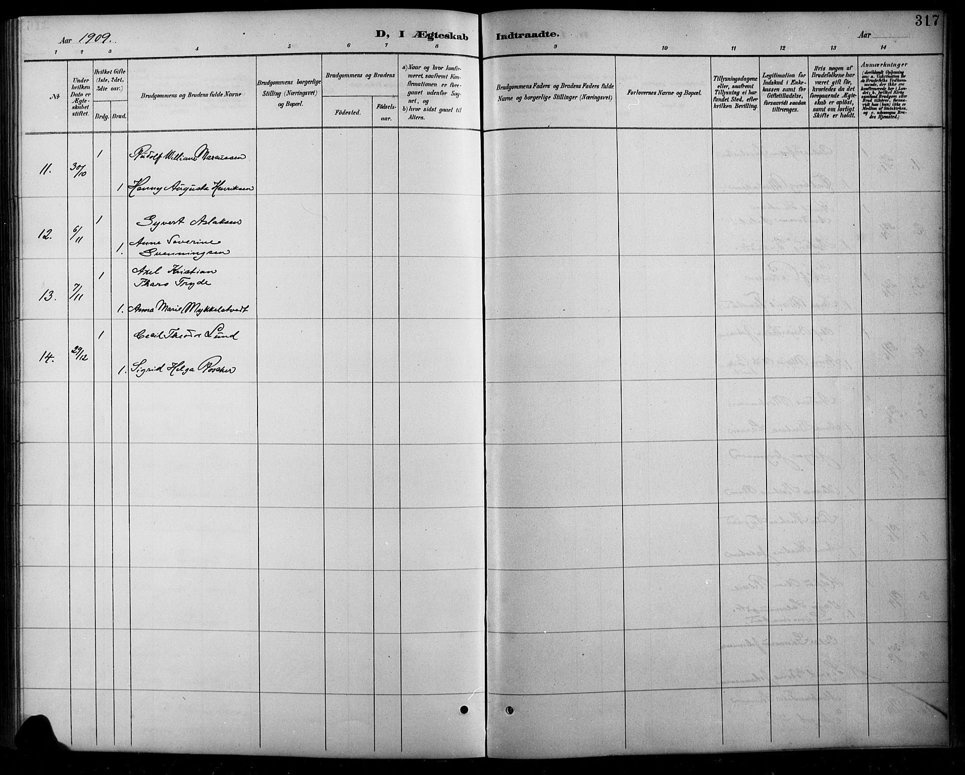 Arendal sokneprestkontor, Trefoldighet, AV/SAK-1111-0040/F/Fb/L0006: Parish register (copy) no. B 6, 1889-1916, p. 317