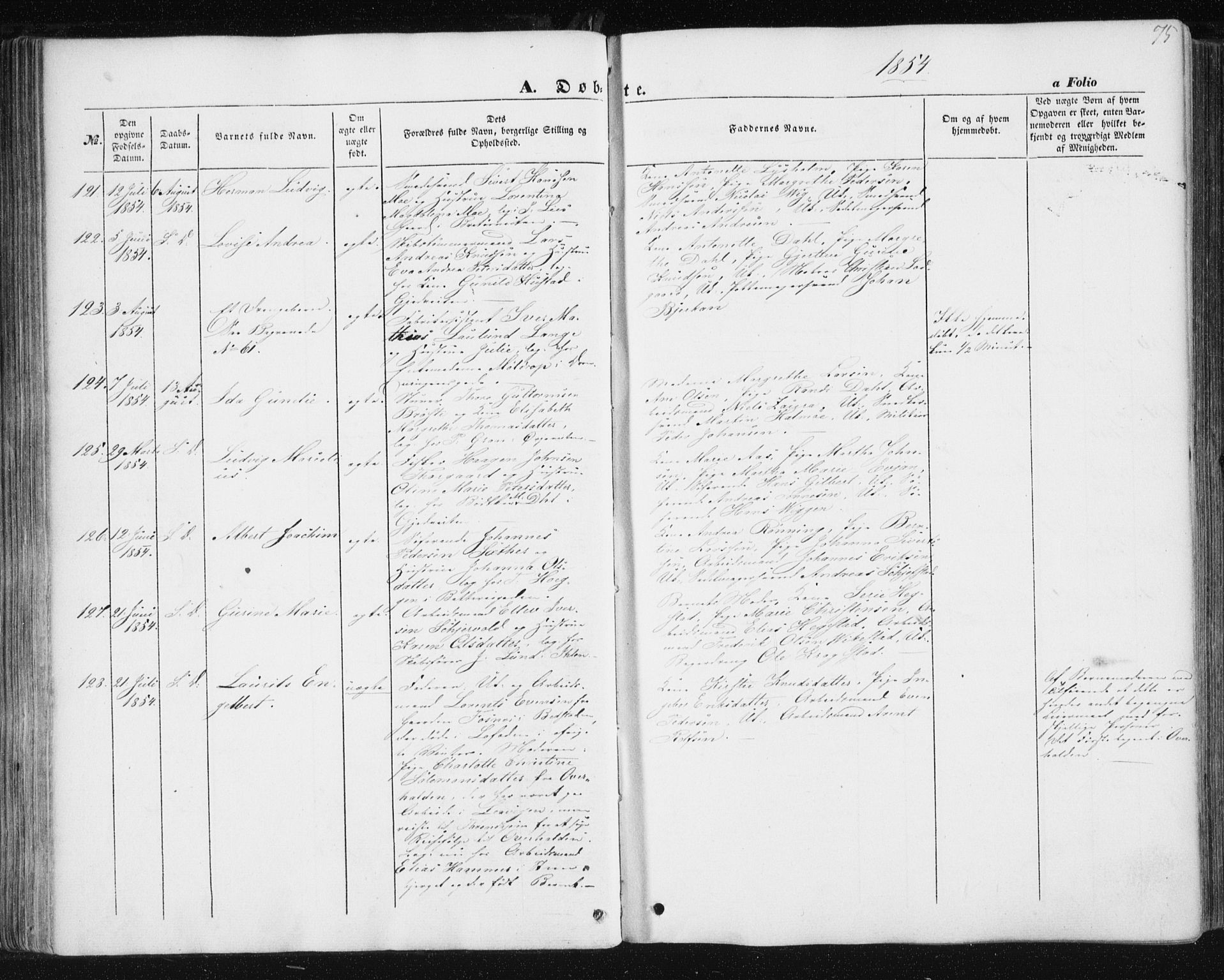 Ministerialprotokoller, klokkerbøker og fødselsregistre - Sør-Trøndelag, AV/SAT-A-1456/602/L0112: Parish register (official) no. 602A10, 1848-1859, p. 75