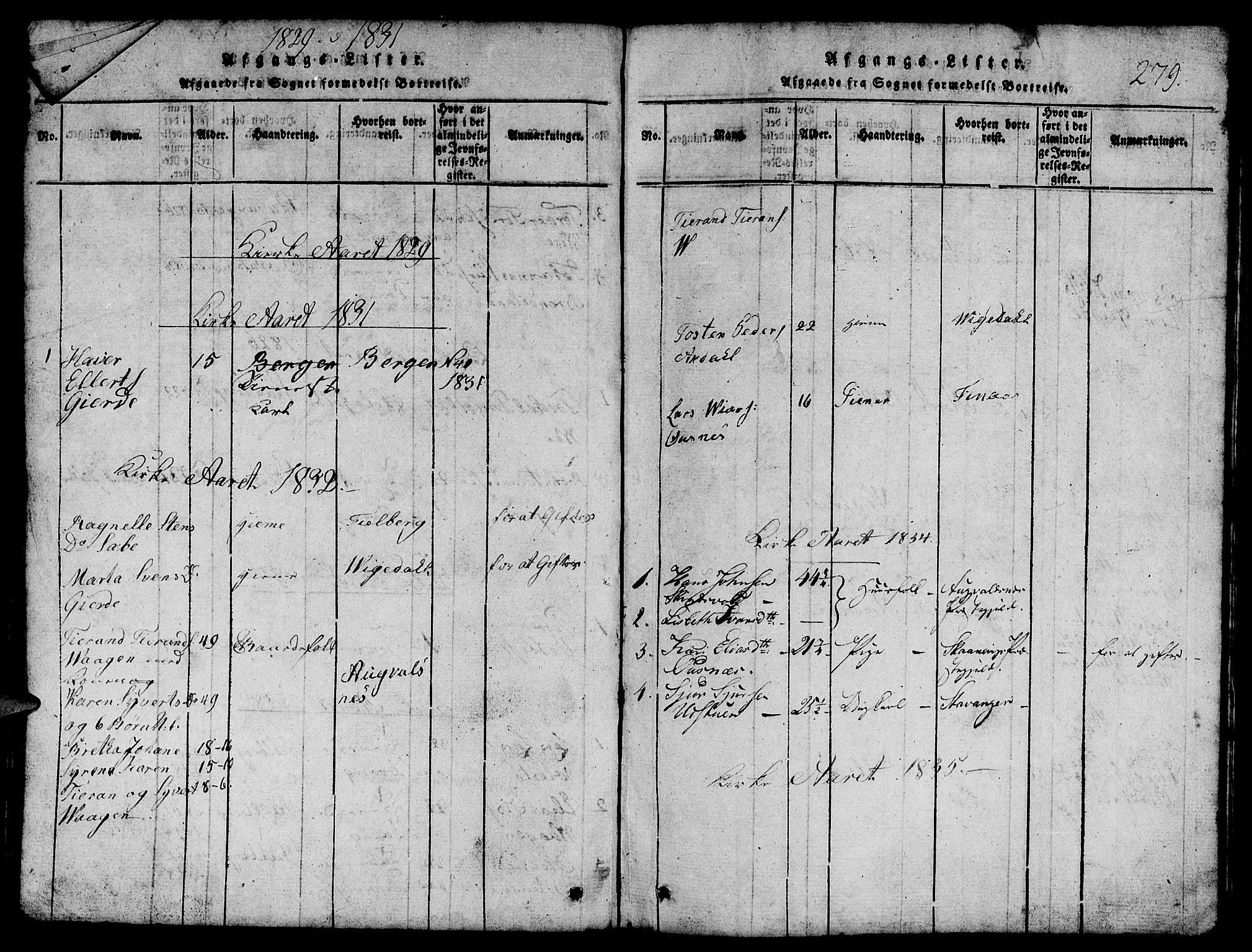 Etne sokneprestembete, SAB/A-75001/H/Hab: Parish register (copy) no. B 1, 1815-1850, p. 279