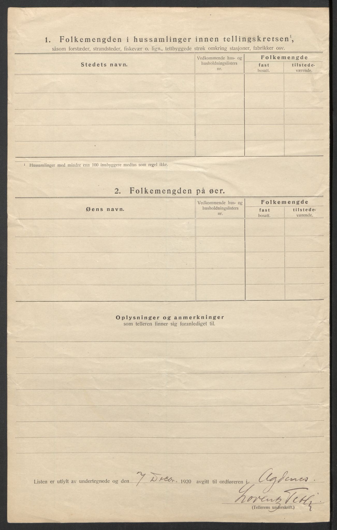 SAT, 1920 census for Agdenes, 1920, p. 11