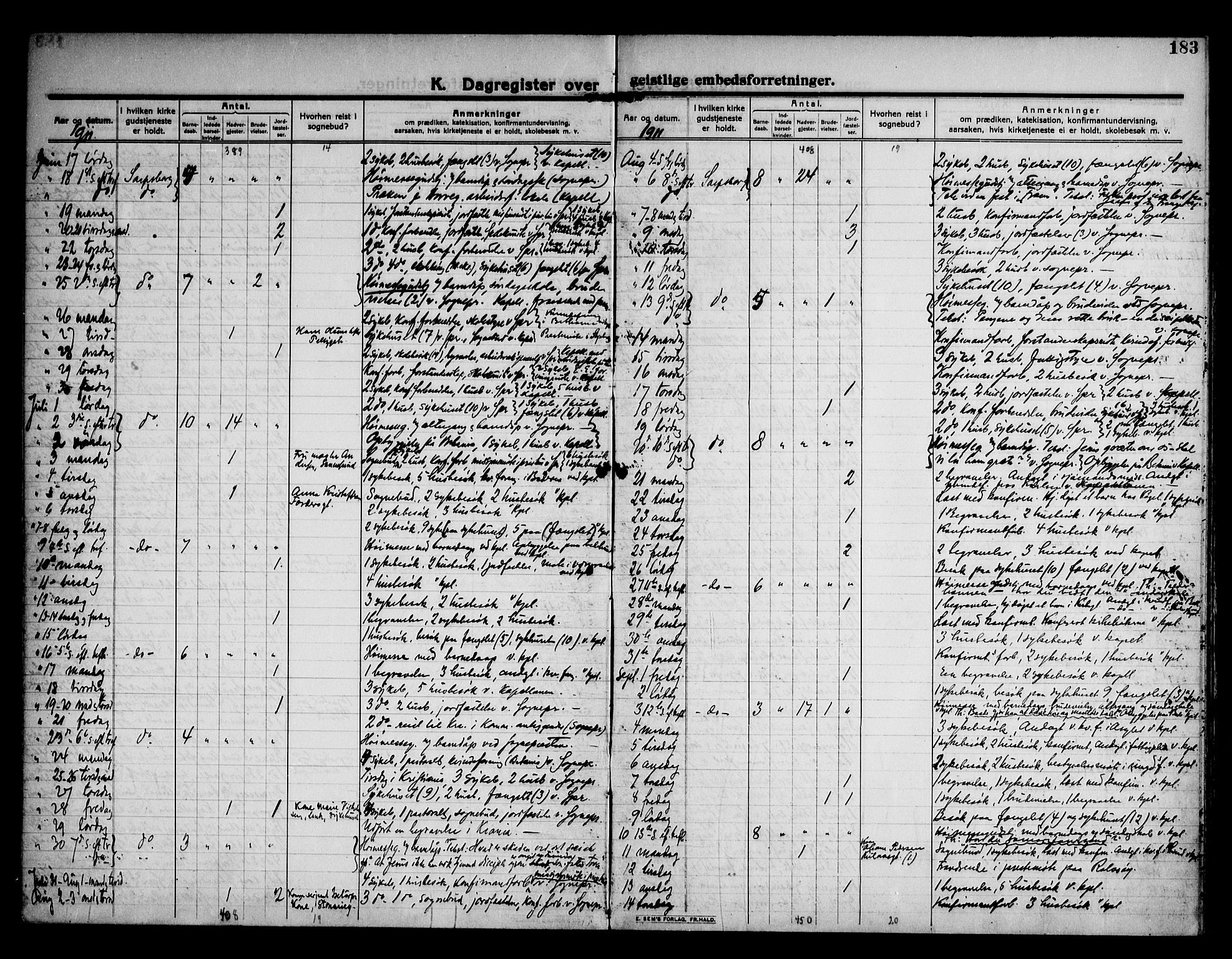 Sarpsborg prestekontor Kirkebøker, AV/SAO-A-2006/F/Fa/L0007: Parish register (official) no. 7, 1910-1918, p. 183