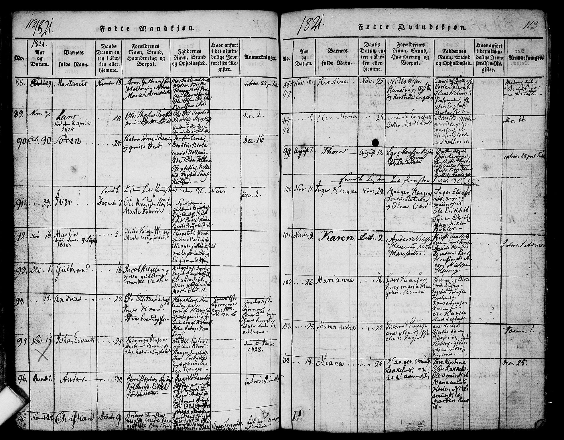 Nes prestekontor Kirkebøker, AV/SAO-A-10410/F/Fa/L0005: Parish register (official) no. I 5, 1815-1835, p. 112-113