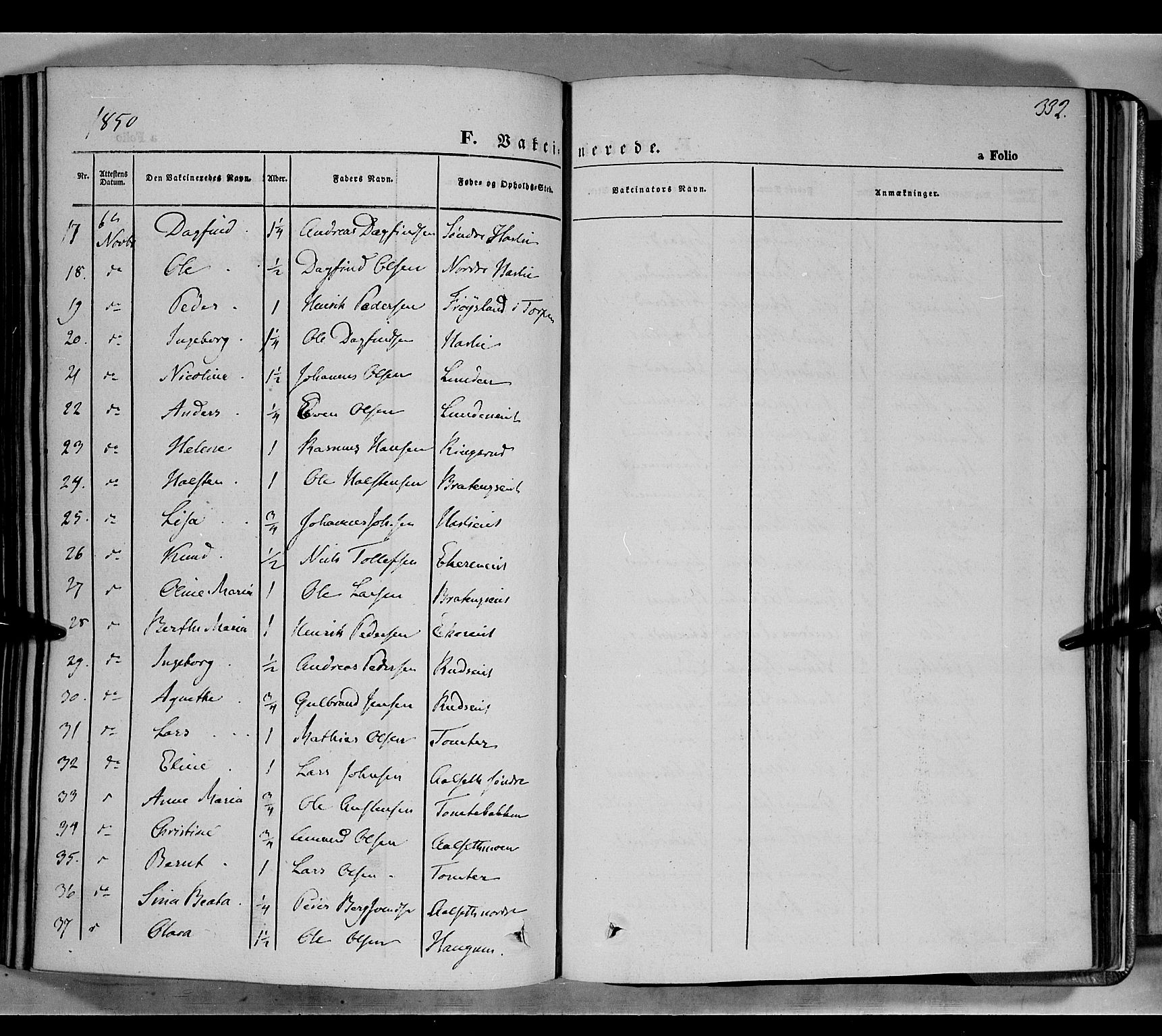 Biri prestekontor, SAH/PREST-096/H/Ha/Haa/L0005: Parish register (official) no. 5, 1843-1854, p. 332