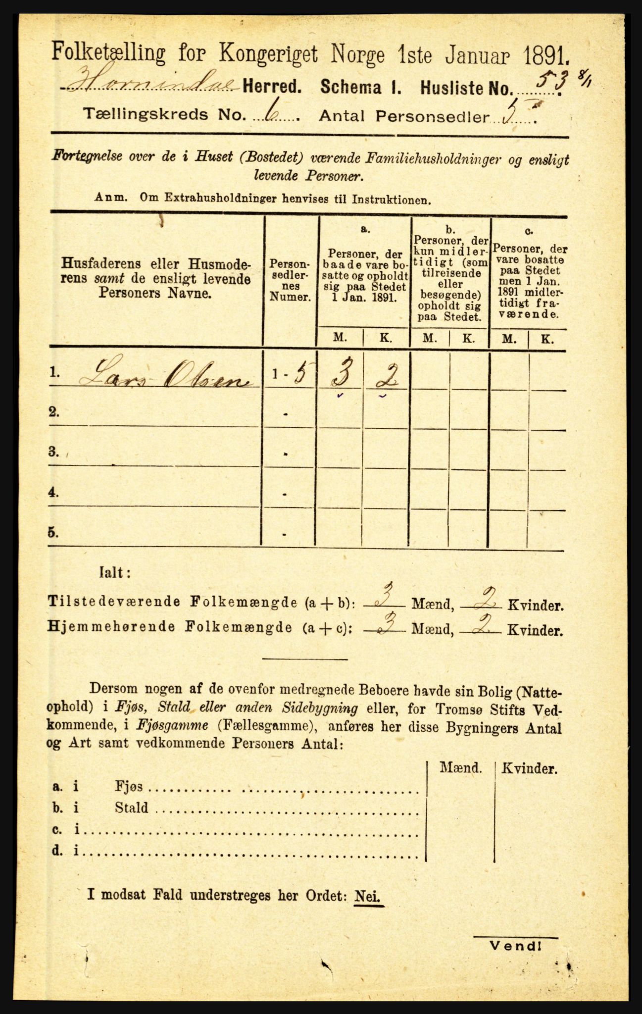 RA, 1891 census for 1444 Hornindal, 1891, p. 1400