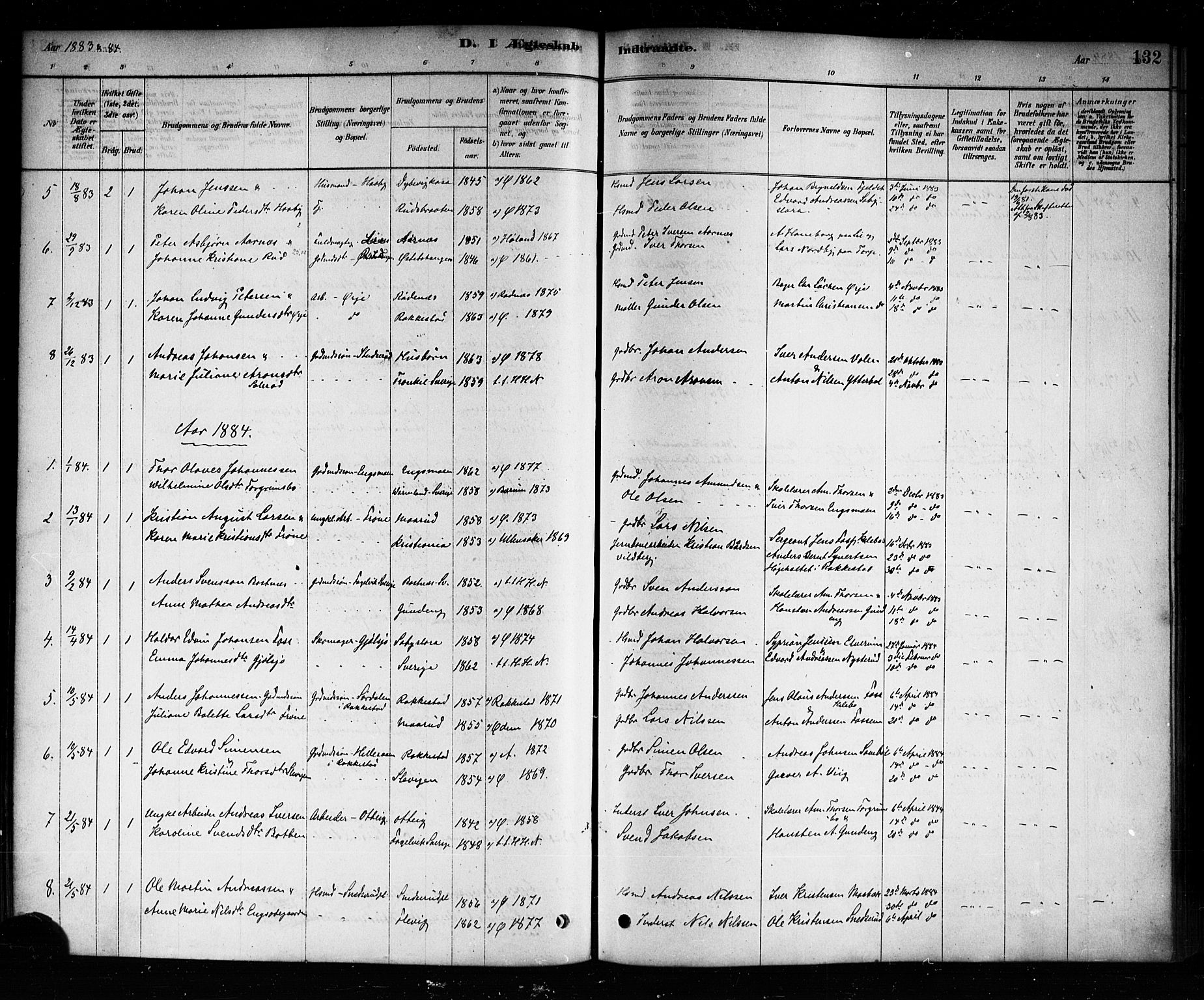 Aremark prestekontor Kirkebøker, SAO/A-10899/F/Fb/L0004: Parish register (official) no. II 4, 1878-1895, p. 132