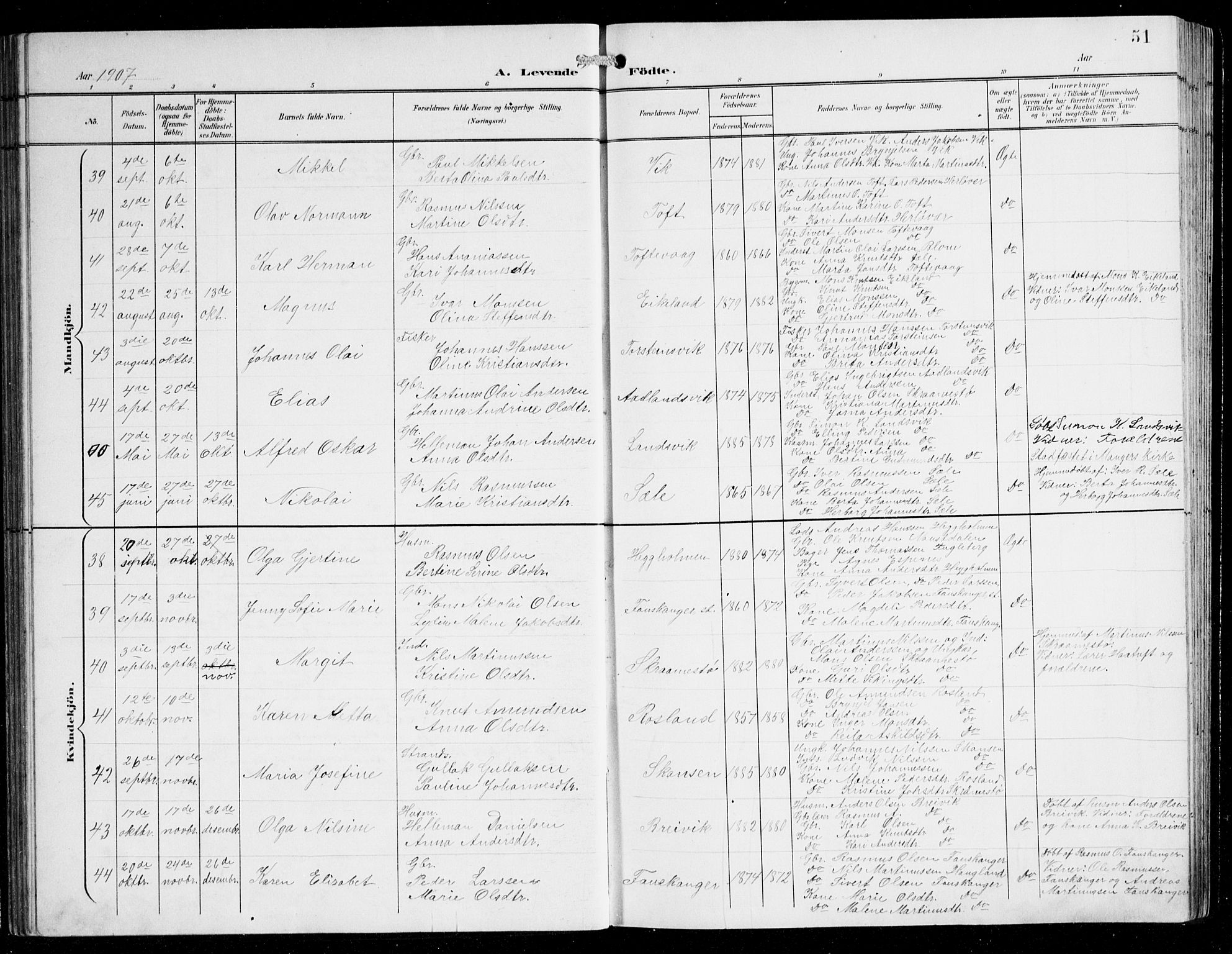 Herdla Sokneprestembete, AV/SAB-A-75701/H/Hab: Parish register (copy) no. C 1, 1900-1913, p. 51