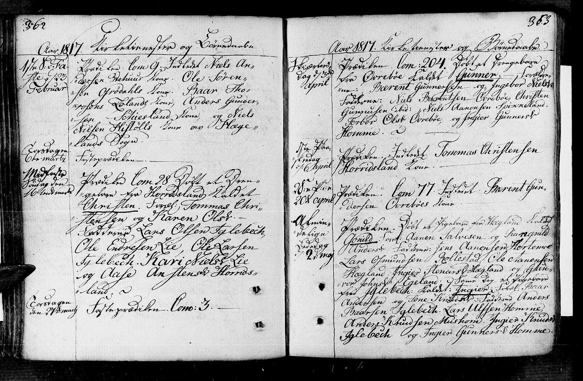 Vennesla sokneprestkontor, AV/SAK-1111-0045/Fa/Fac/L0002: Parish register (official) no. A 2, 1785-1834, p. 362-363