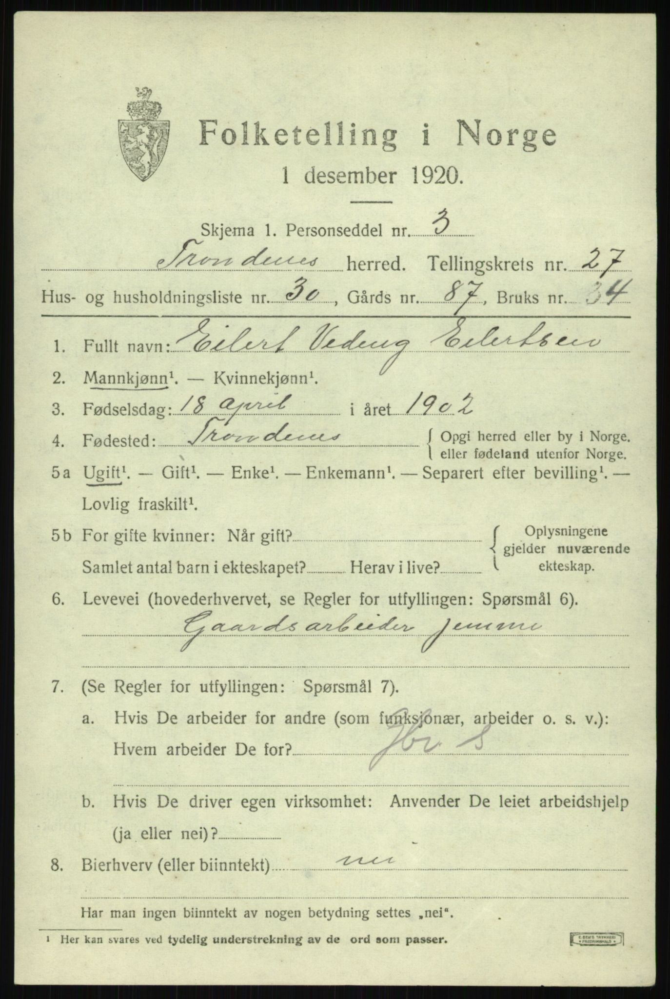 SATØ, 1920 census for Trondenes, 1920, p. 19808