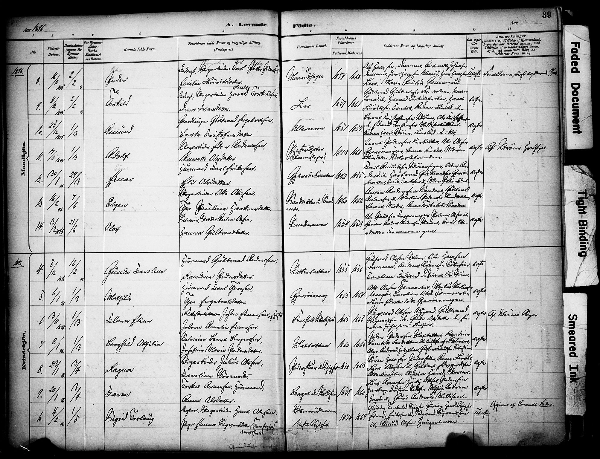 Sør-Odal prestekontor, AV/SAH-PREST-030/H/Ha/Haa/L0008: Parish register (official) no. 8, 1886-1922, p. 39