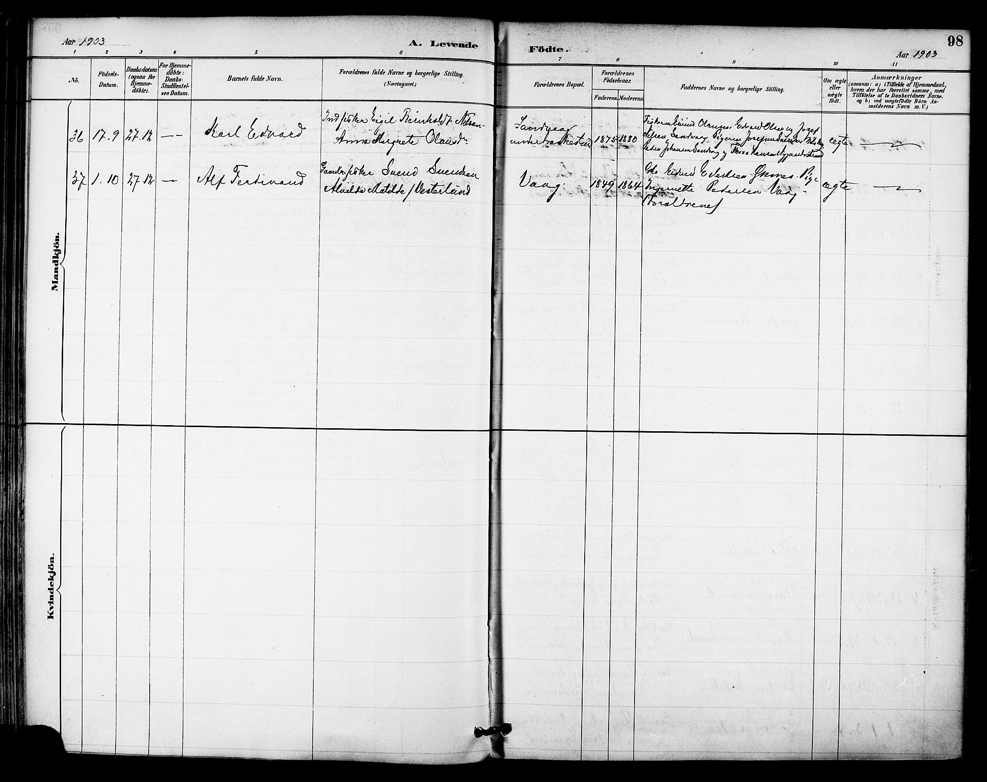 Ministerialprotokoller, klokkerbøker og fødselsregistre - Nordland, SAT/A-1459/855/L0803: Parish register (official) no. 855A11, 1887-1905, p. 98