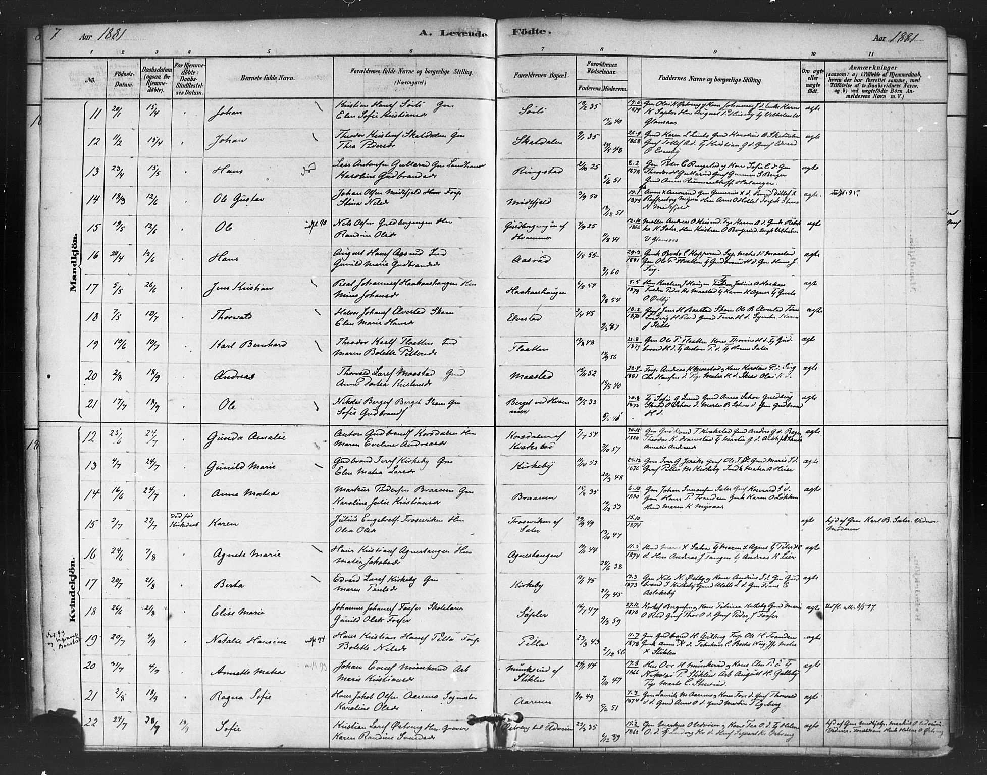 Trøgstad prestekontor Kirkebøker, SAO/A-10925/F/Fb/L0001: Parish register (official) no. II 1, 1878-1902, p. 7