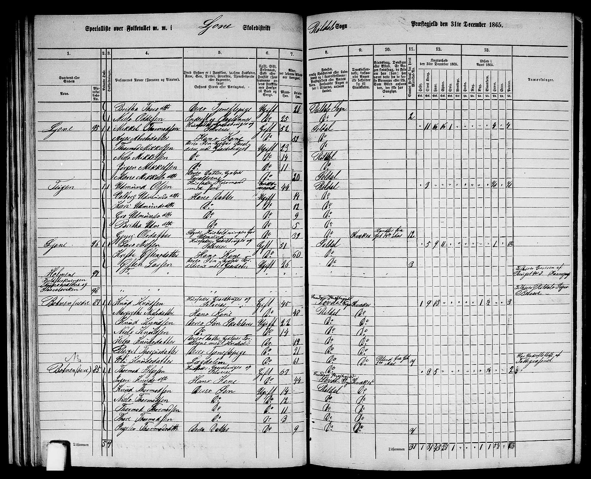 RA, 1865 census for Suldal, 1865, p. 167