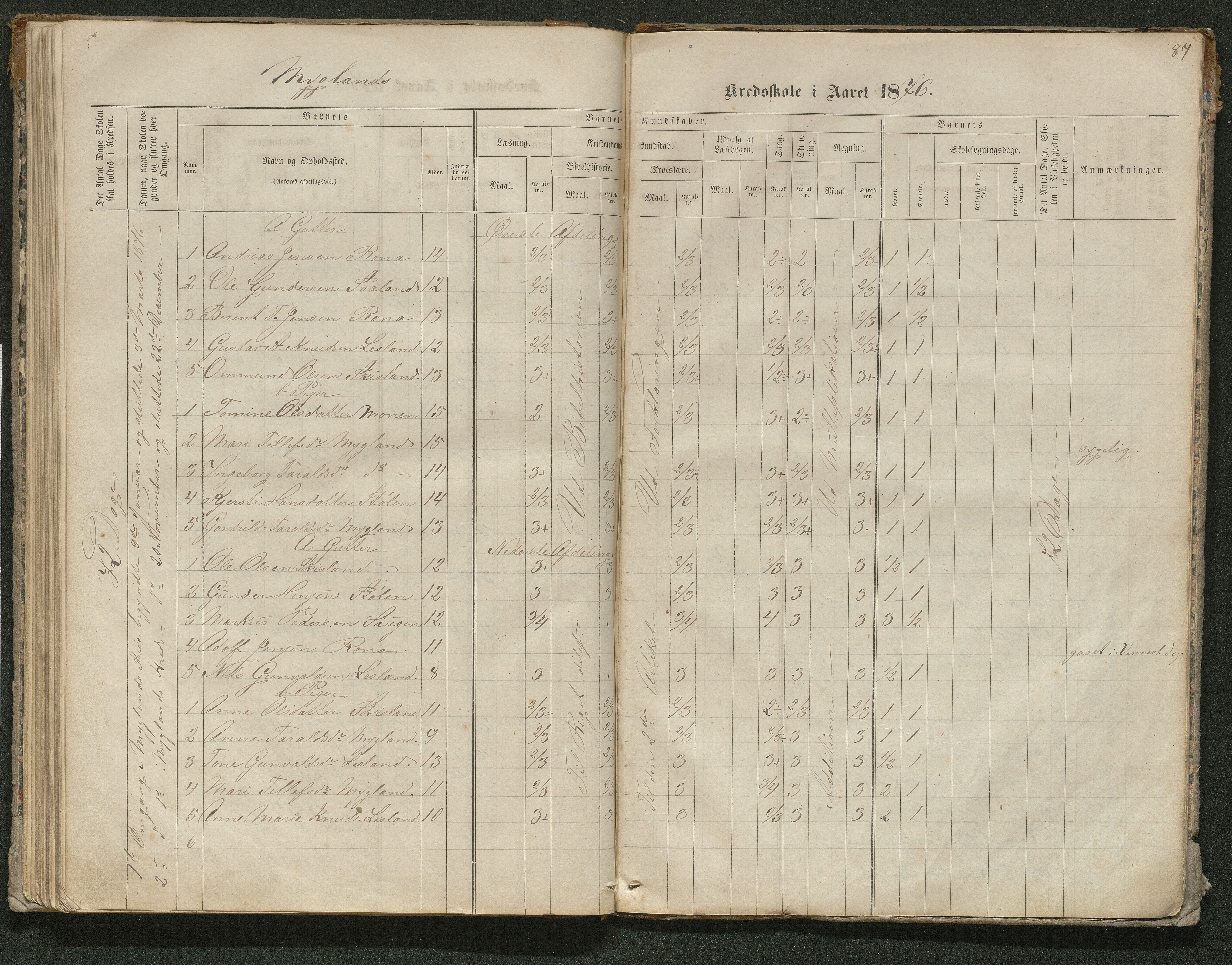 Iveland kommune, De enkelte kretsene/Skolene, AAKS/KA0935-550/A_10/L0005: Skoleprotokoll for Frøyså og Mykland krets, 1864-1881, p. 87