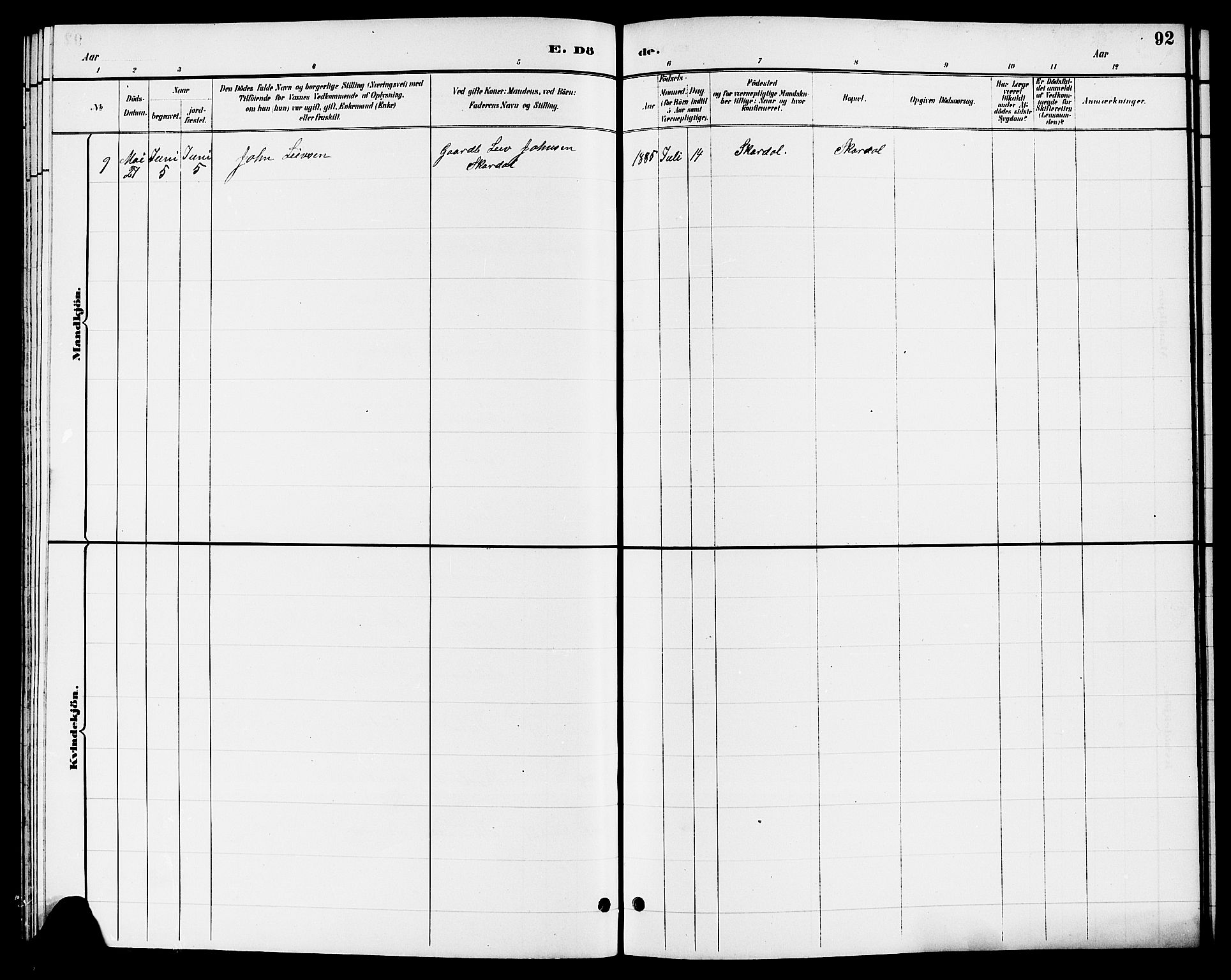 Hjartdal kirkebøker, SAKO/A-270/G/Gb/L0003: Parish register (copy) no. II 3, 1884-1899, p. 92