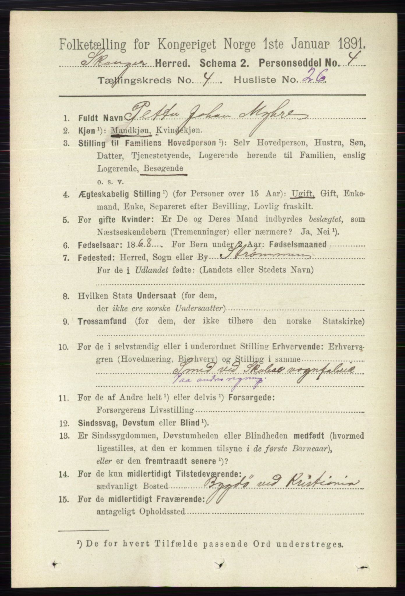 RA, 1891 census for 0712 Skoger, 1891, p. 2443