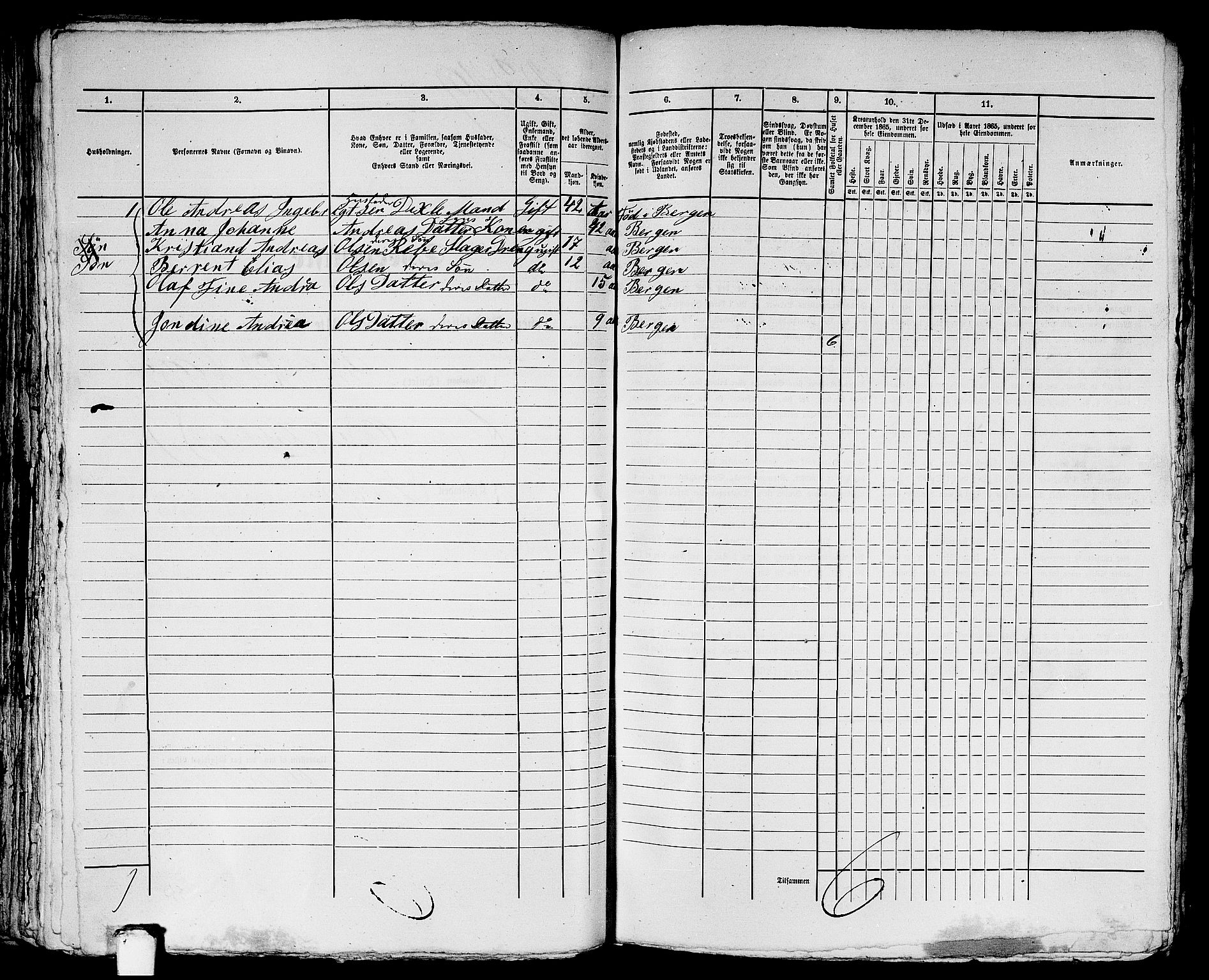 RA, 1865 census for Bergen, 1865, p. 4742