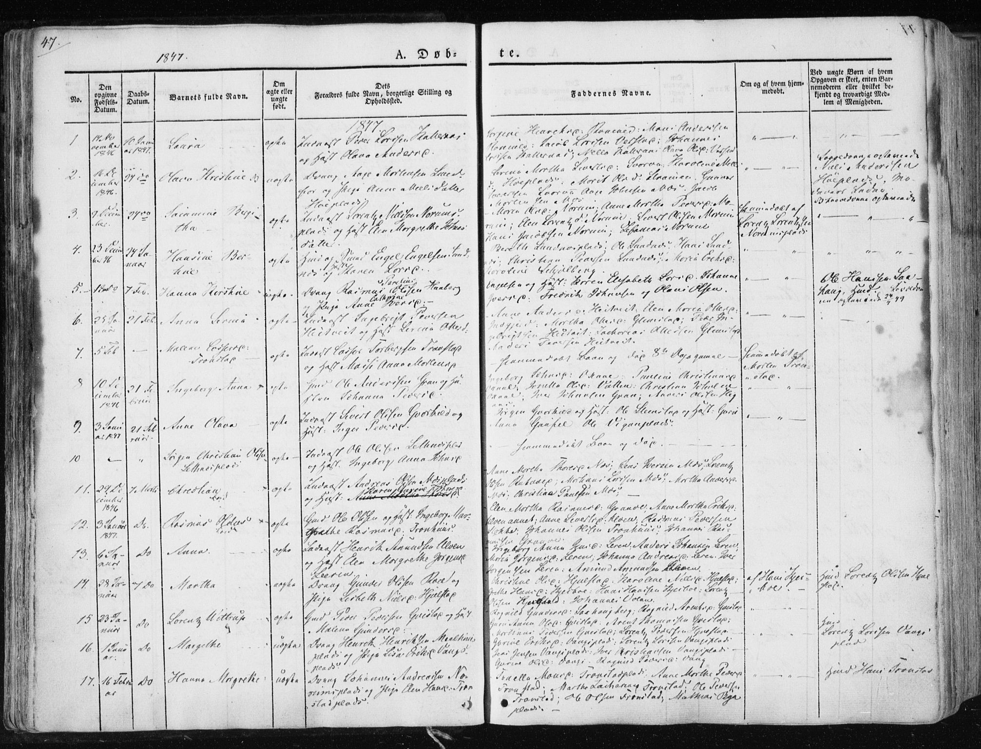 Ministerialprotokoller, klokkerbøker og fødselsregistre - Nord-Trøndelag, SAT/A-1458/730/L0280: Parish register (official) no. 730A07 /1, 1840-1854, p. 47
