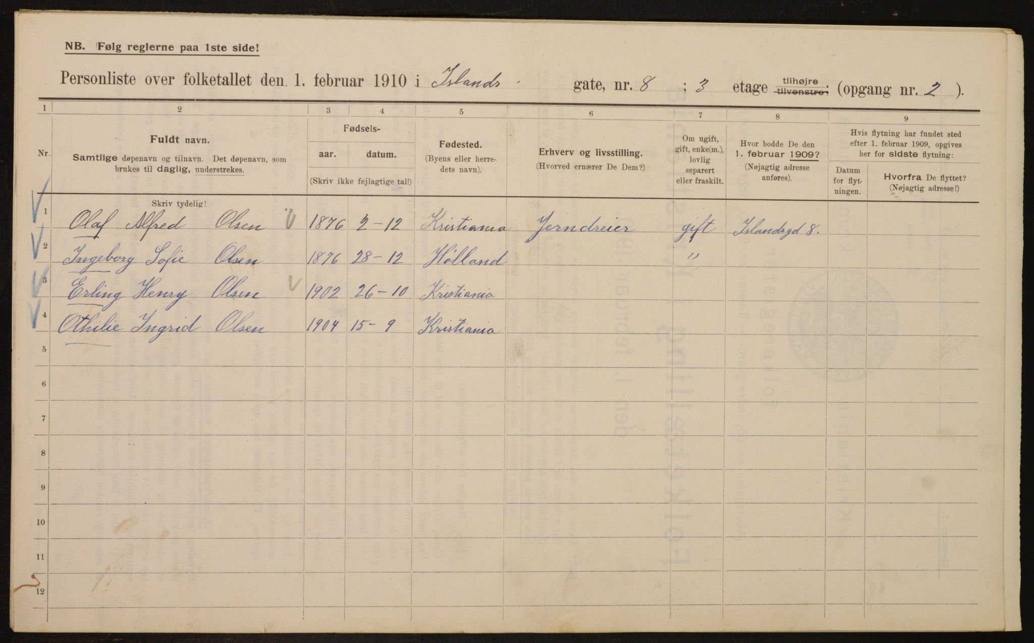 OBA, Municipal Census 1910 for Kristiania, 1910, p. 43482