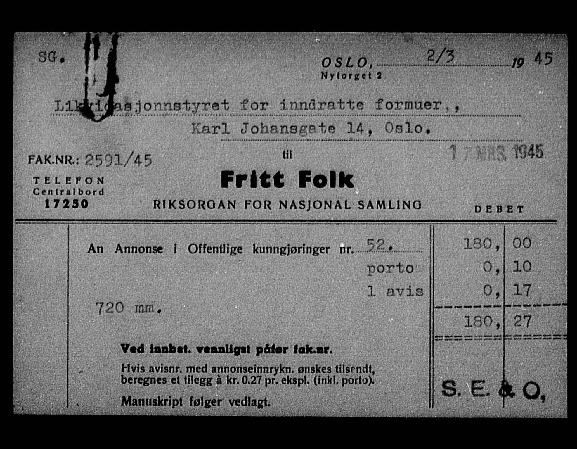 Justisdepartementet, Tilbakeføringskontoret for inndratte formuer, AV/RA-S-1564/H/Hc/Hcd/L1009: --, 1945-1947, p. 236