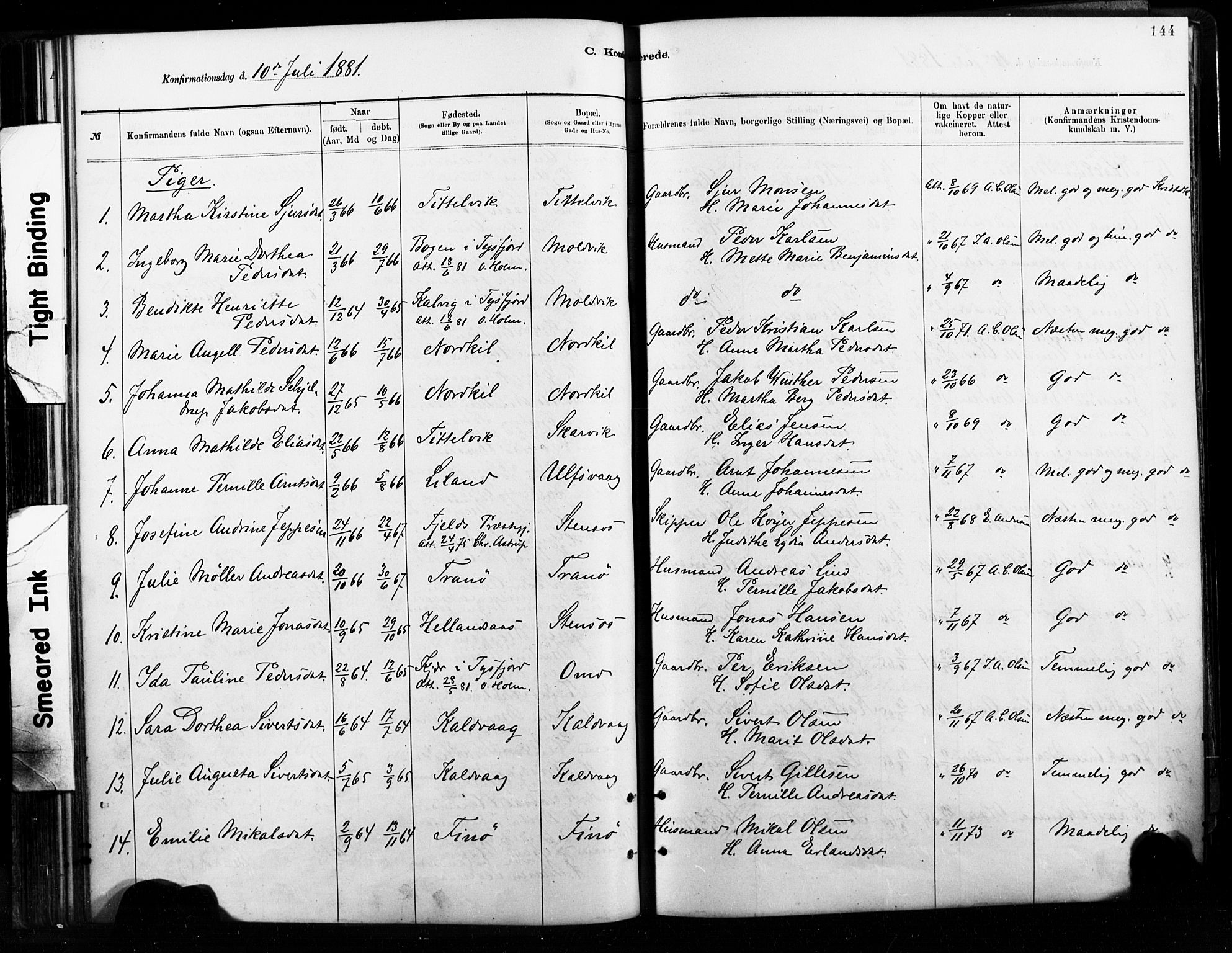 Ministerialprotokoller, klokkerbøker og fødselsregistre - Nordland, AV/SAT-A-1459/859/L0846: Parish register (official) no. 859A06, 1878-1889, p. 144