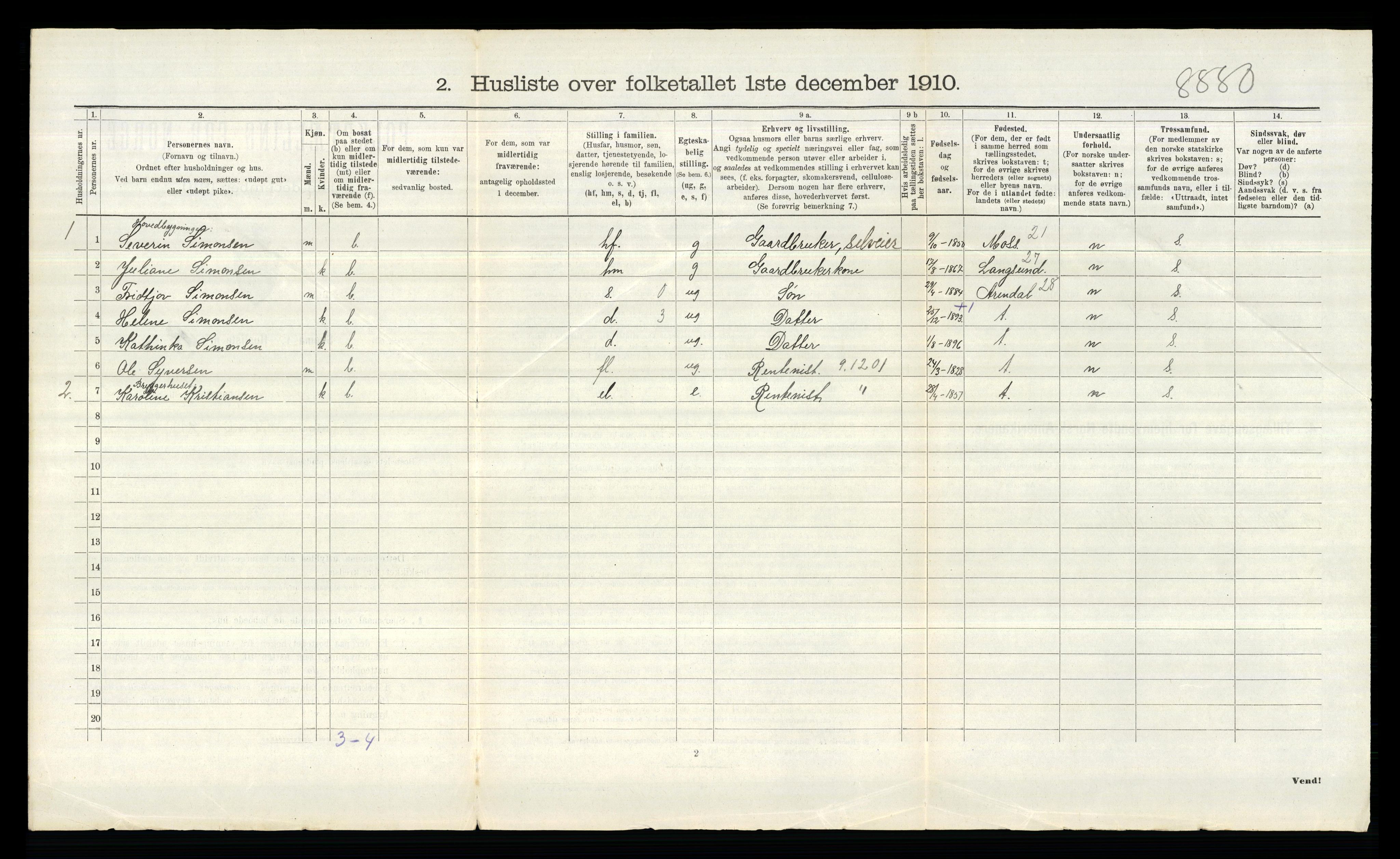 RA, 1910 census for Tune, 1910, p. 2791