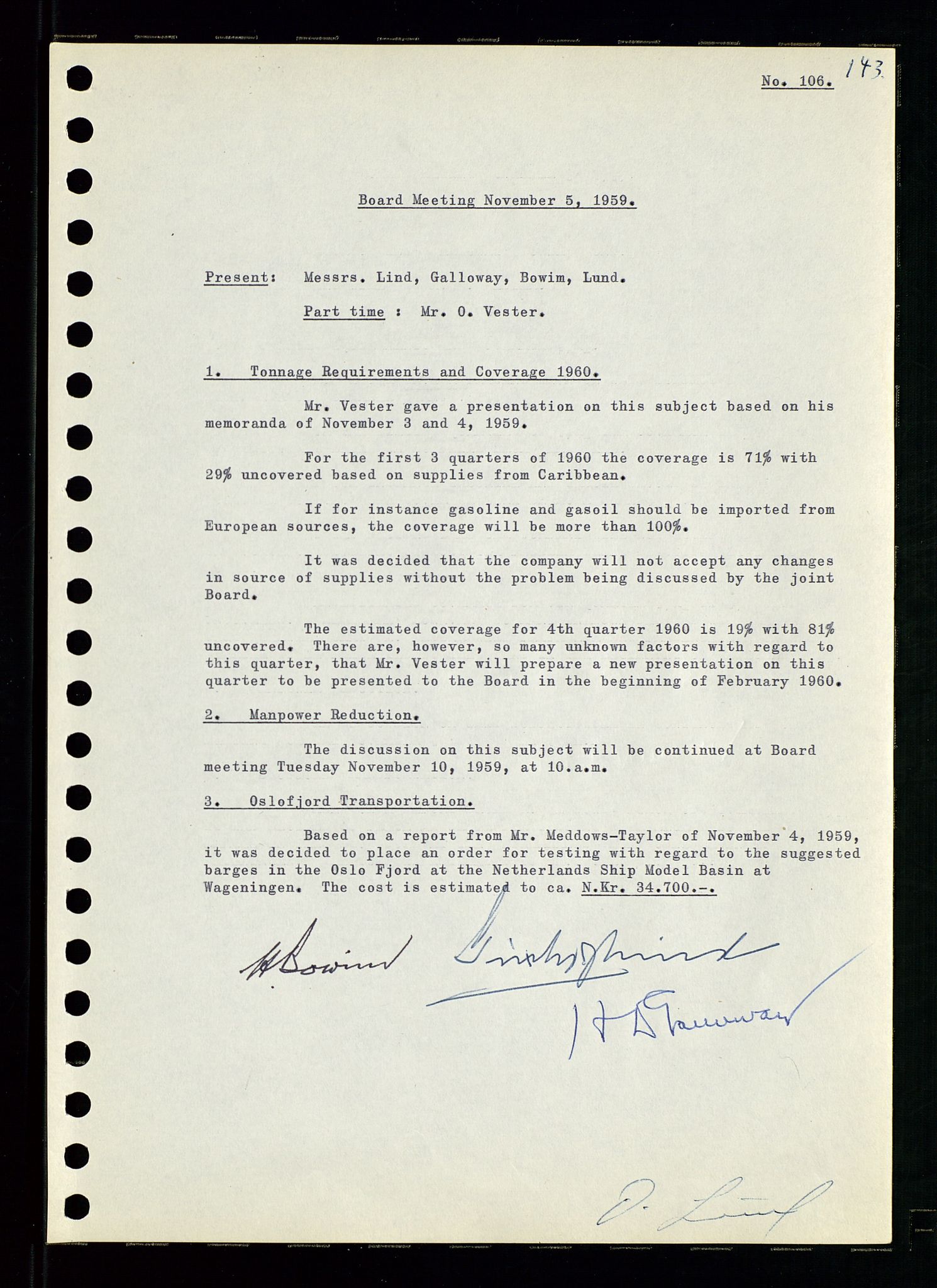 Pa 0982 - Esso Norge A/S, AV/SAST-A-100448/A/Aa/L0001/0001: Den administrerende direksjon Board minutes (styrereferater) / Den administrerende direksjon Board minutes (styrereferater), 1958-1959, p. 143