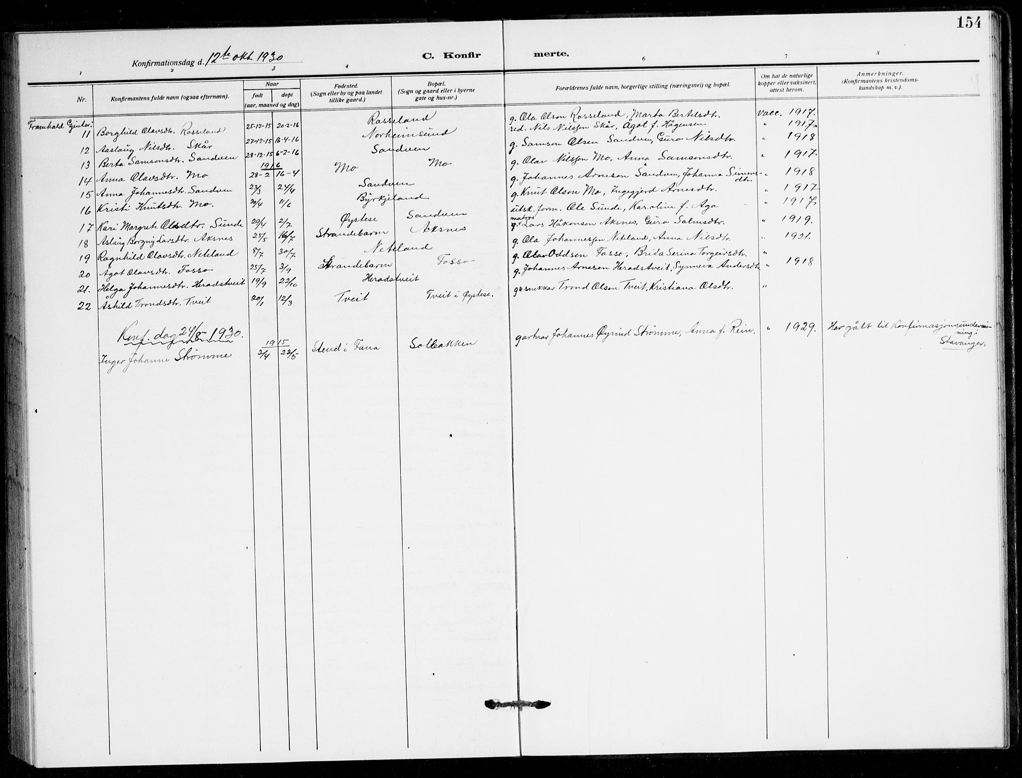 Kvam sokneprestembete, AV/SAB-A-76201/H/Hab: Parish register (copy) no. B 4, 1917-1945, p. 154
