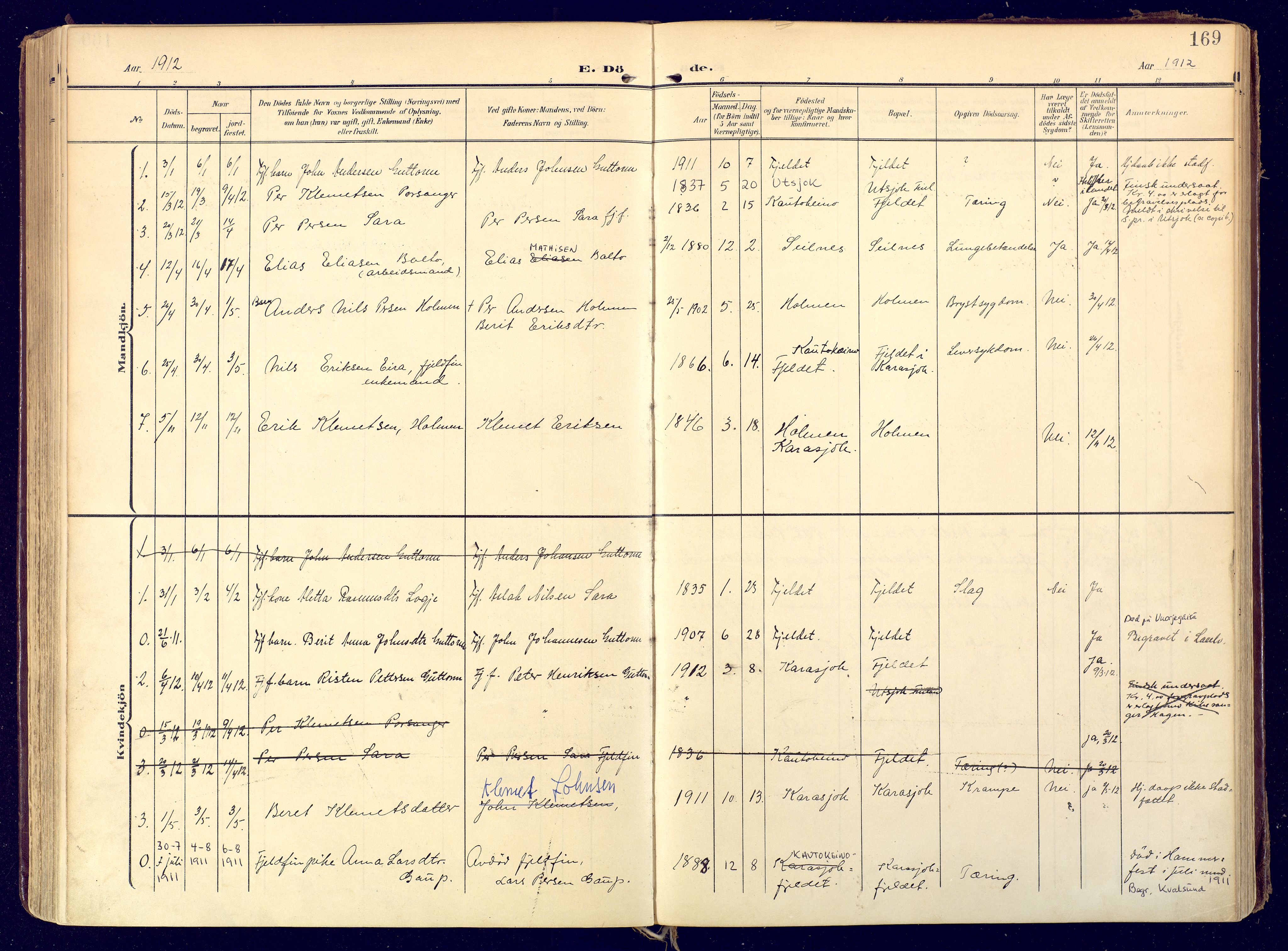 Karasjok sokneprestkontor, AV/SATØ-S-1352/H/Ha: Parish register (official) no. 3, 1907-1926, p. 169