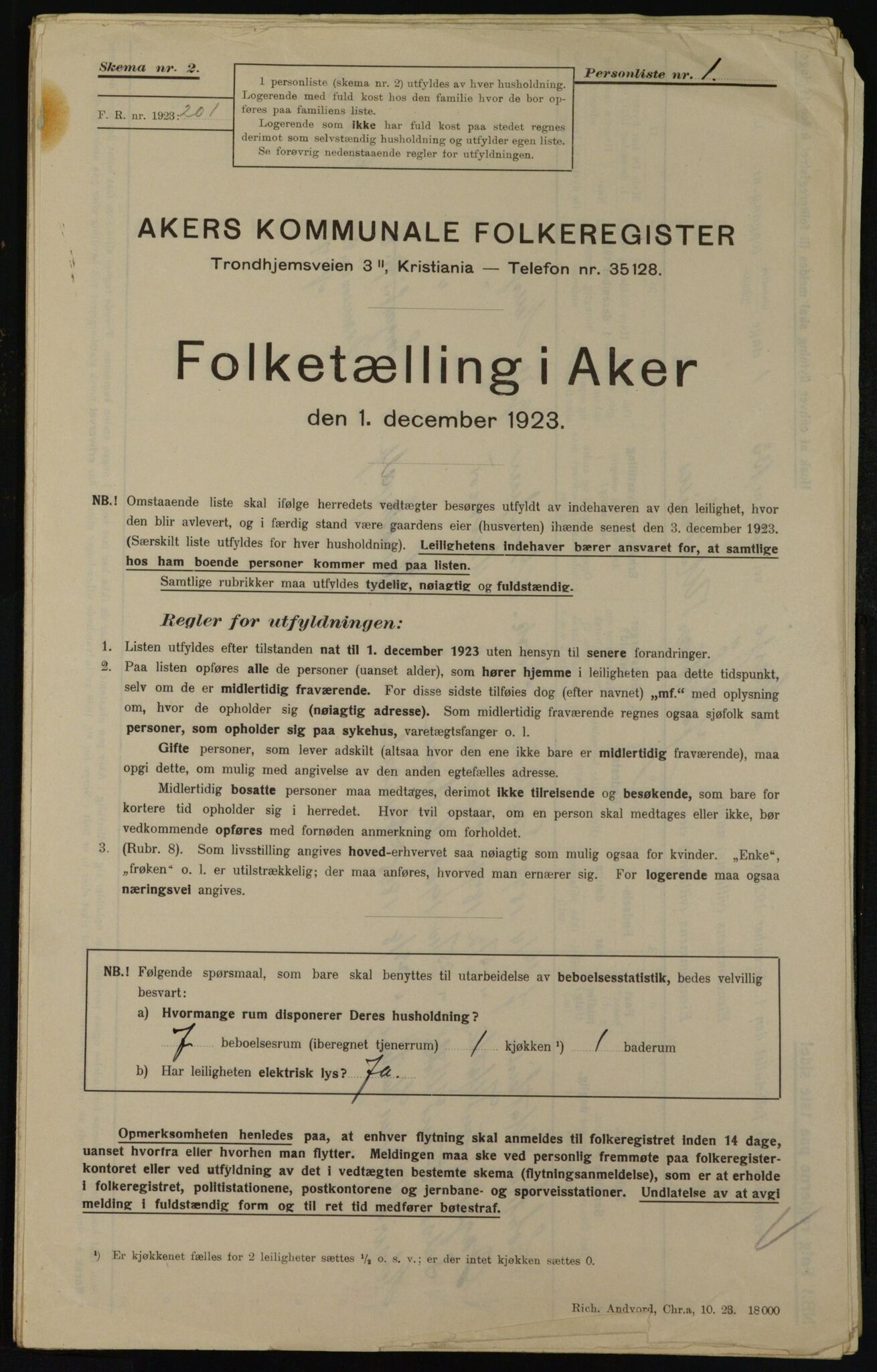 , Municipal Census 1923 for Aker, 1923, p. 23500