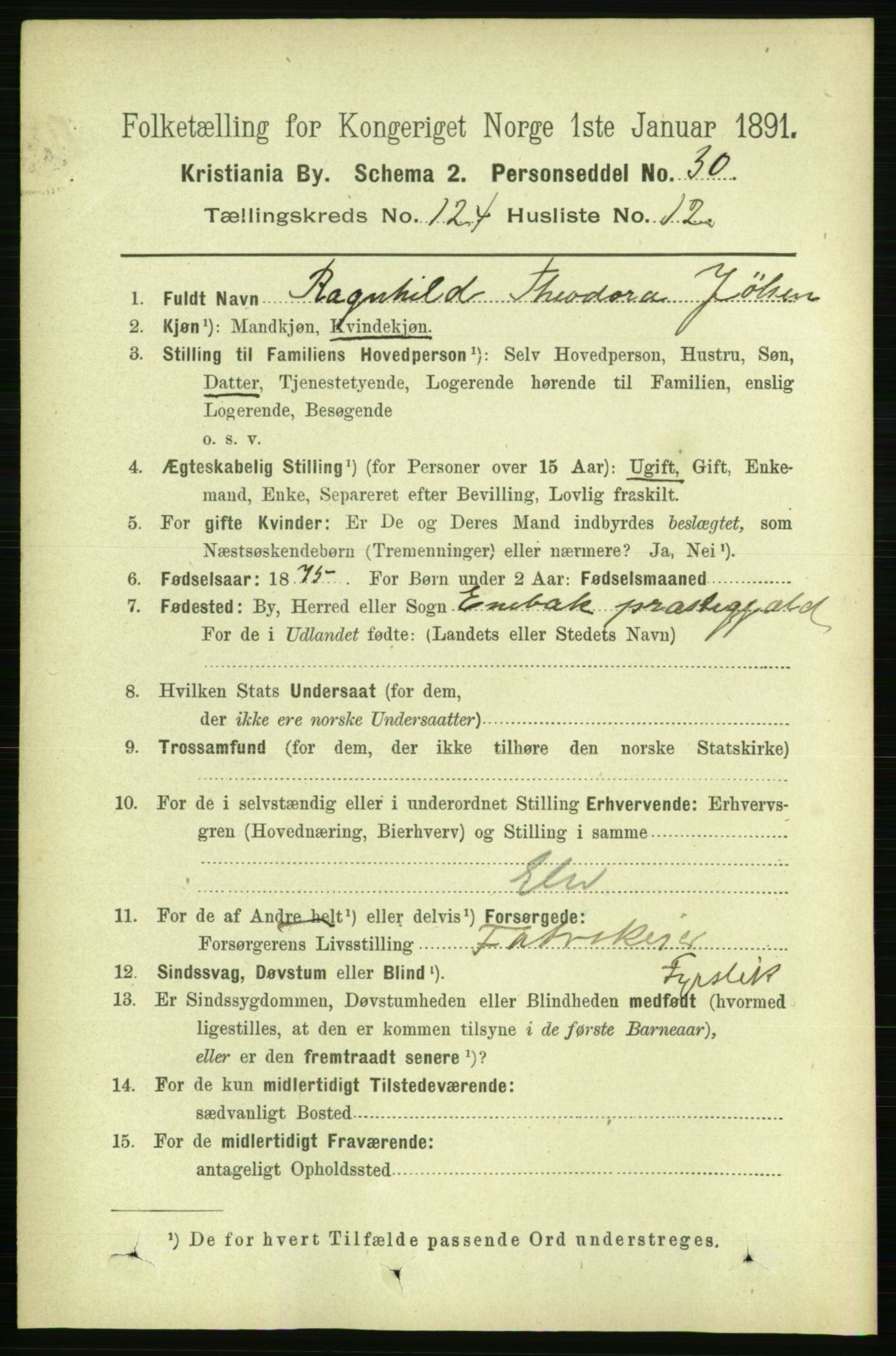 RA, 1891 census for 0301 Kristiania, 1891, p. 65421