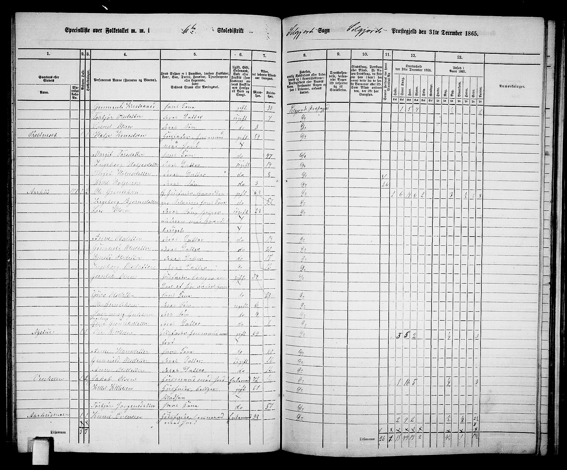 RA, 1865 census for Seljord, 1865, p. 91