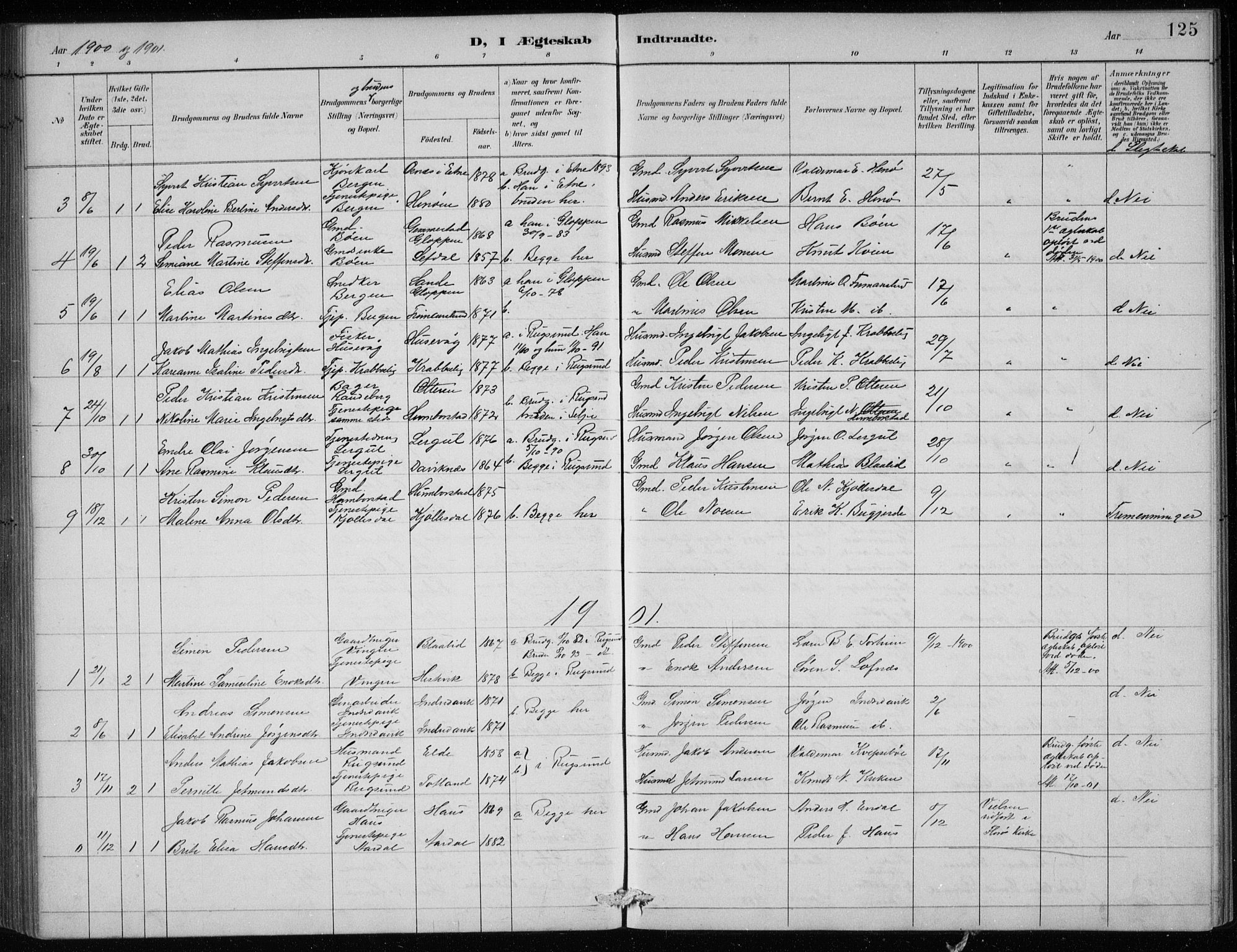 Davik sokneprestembete, AV/SAB-A-79701/H/Hab/Haba/L0002: Parish register (copy) no. A 2, 1890-1911, p. 125