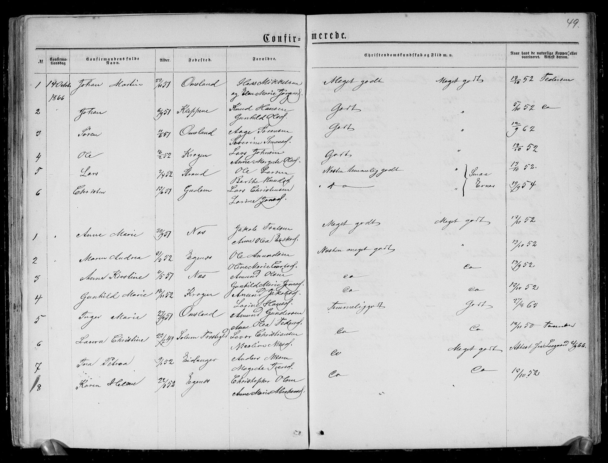 Brunlanes kirkebøker, SAKO/A-342/G/Gc/L0001: Parish register (copy) no. III 1, 1866-1890, p. 49