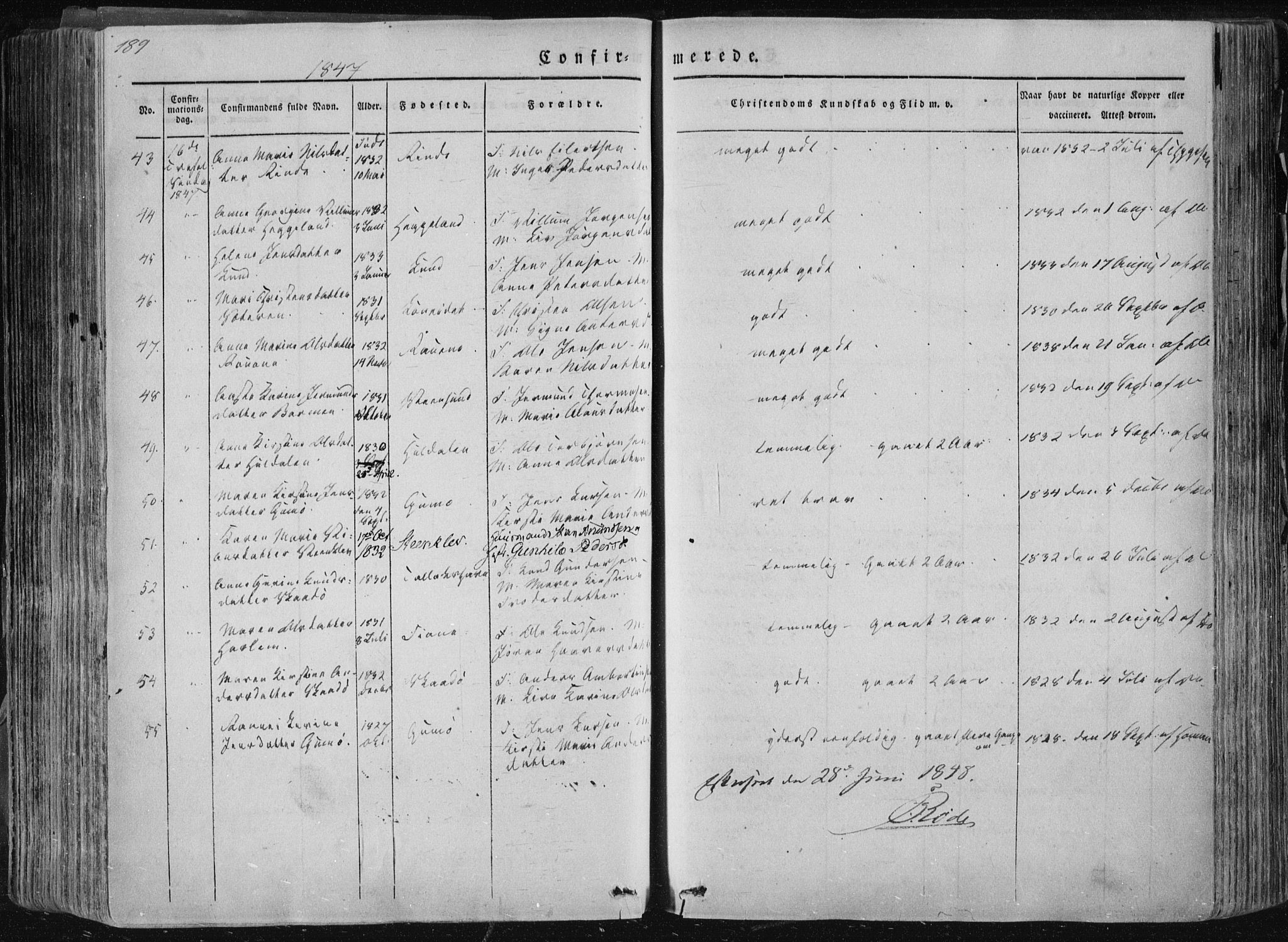 Sannidal kirkebøker, SAKO/A-296/F/Fa/L0007: Parish register (official) no. 7, 1831-1854, p. 189