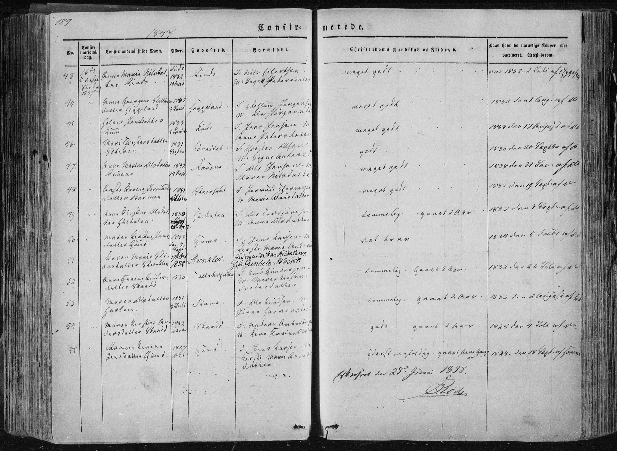 Sannidal kirkebøker, AV/SAKO-A-296/F/Fa/L0007: Parish register (official) no. 7, 1831-1854, p. 189