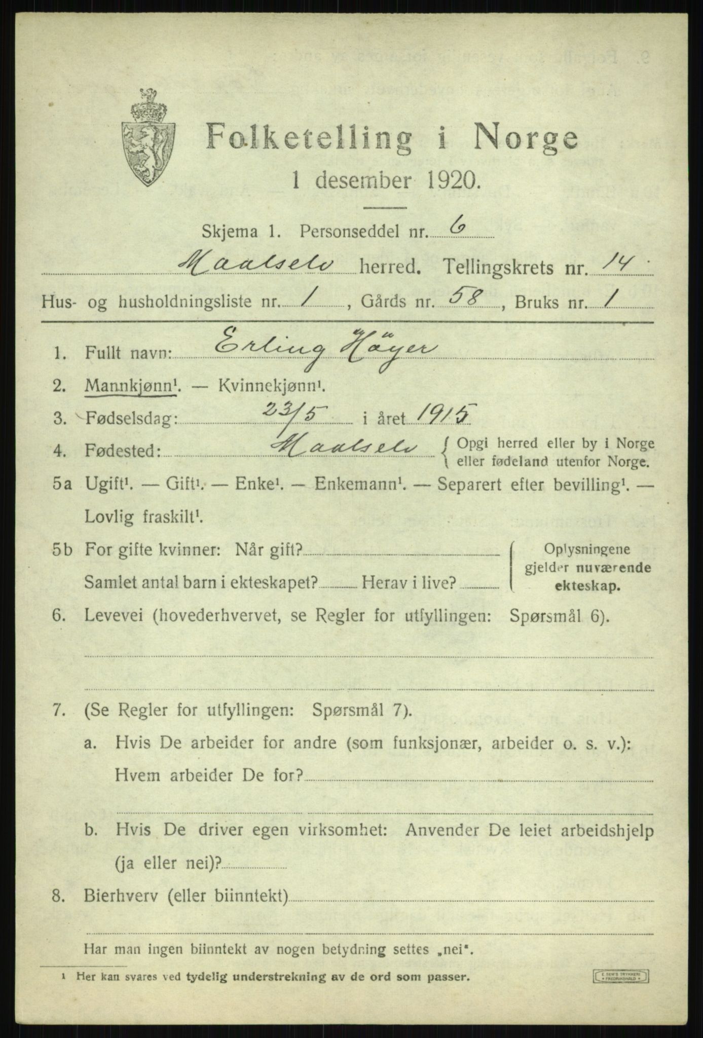 SATØ, 1920 census for Målselv, 1920, p. 7019