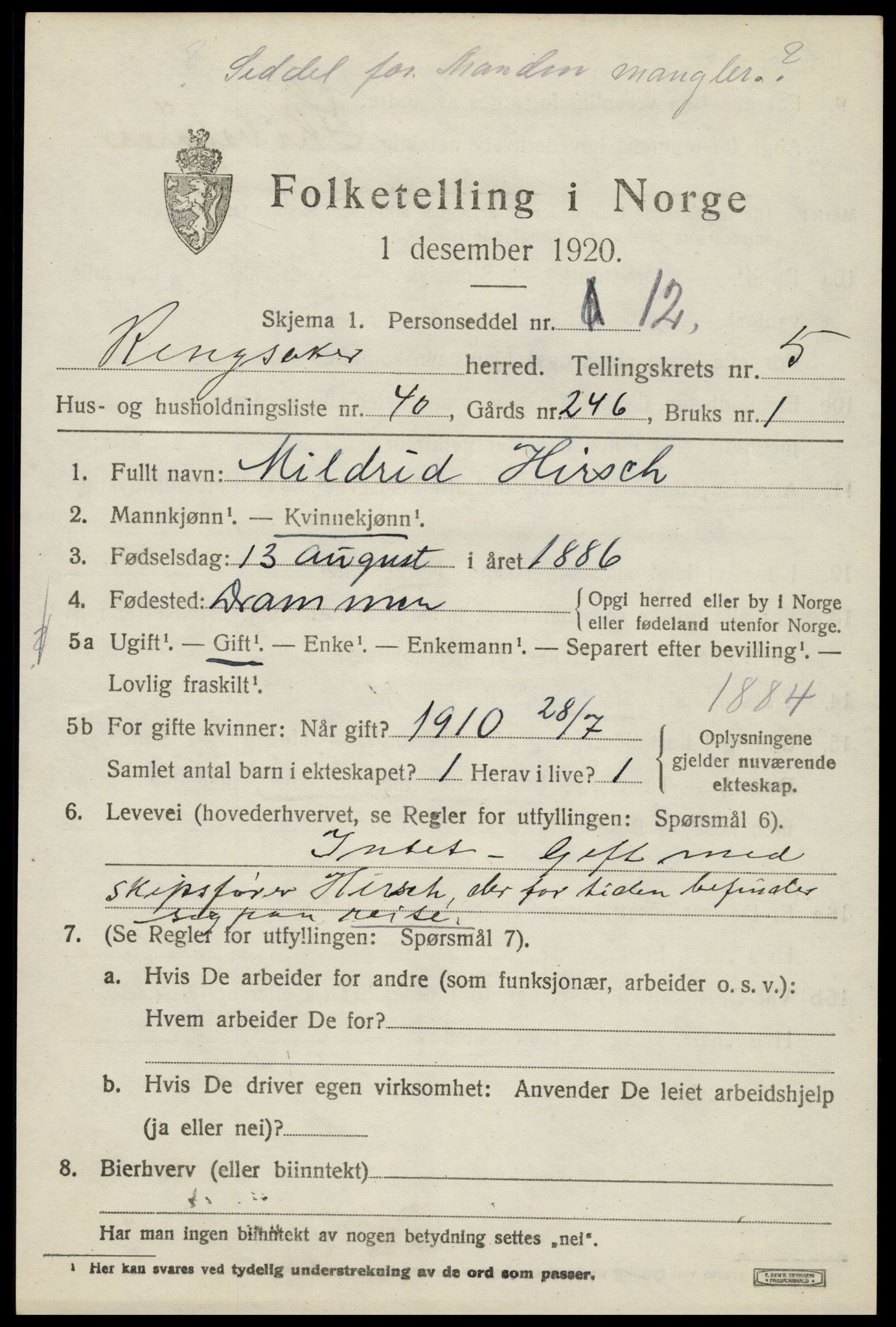 SAH, 1920 census for Ringsaker, 1920, p. 10226