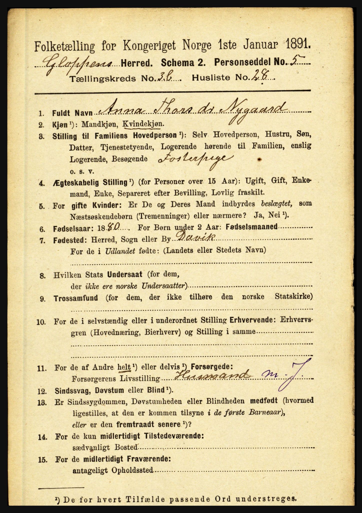 RA, 1891 census for 1445 Gloppen, 1891, p. 1634