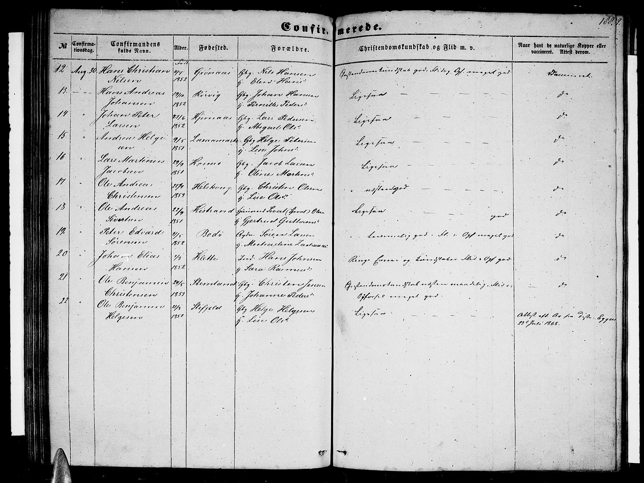 Ministerialprotokoller, klokkerbøker og fødselsregistre - Nordland, AV/SAT-A-1459/852/L0753: Parish register (copy) no. 852C04, 1856-1877, p. 188