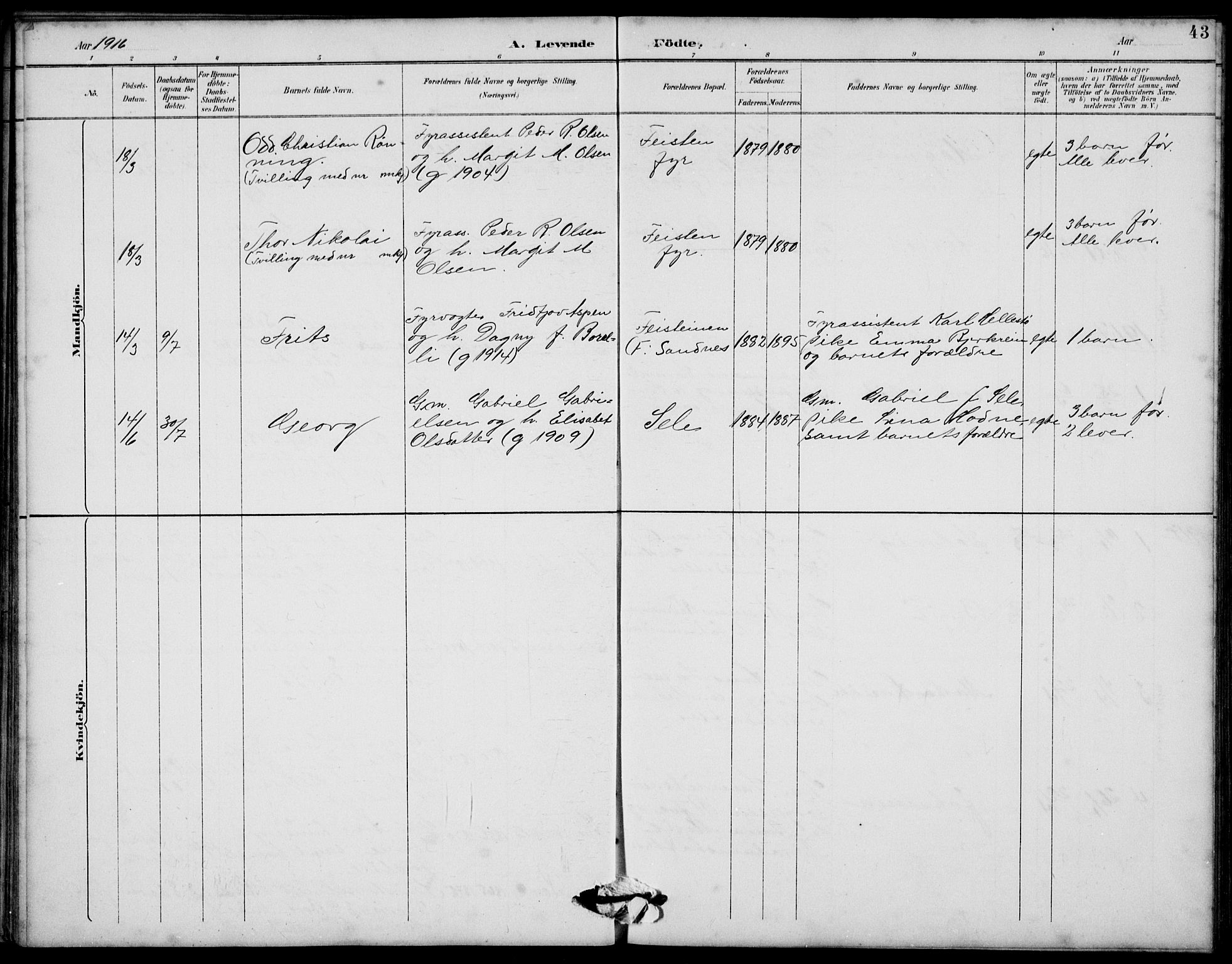 Klepp sokneprestkontor, SAST/A-101803/001/3/30BB/L0006: Parish register (copy) no. B 6, 1889-1936, p. 43