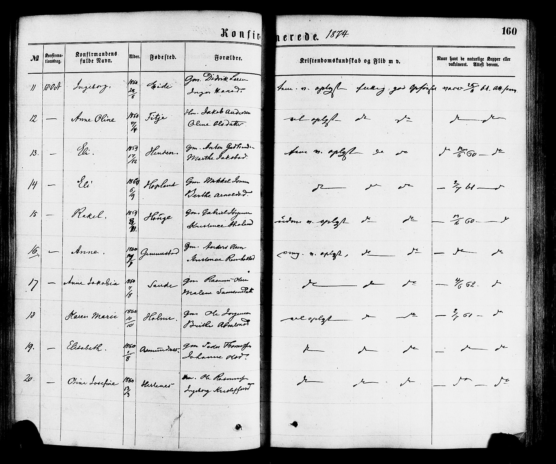 Gloppen sokneprestembete, AV/SAB-A-80101/H/Haa/Haaa/L0010: Parish register (official) no. A 10, 1871-1884, p. 160