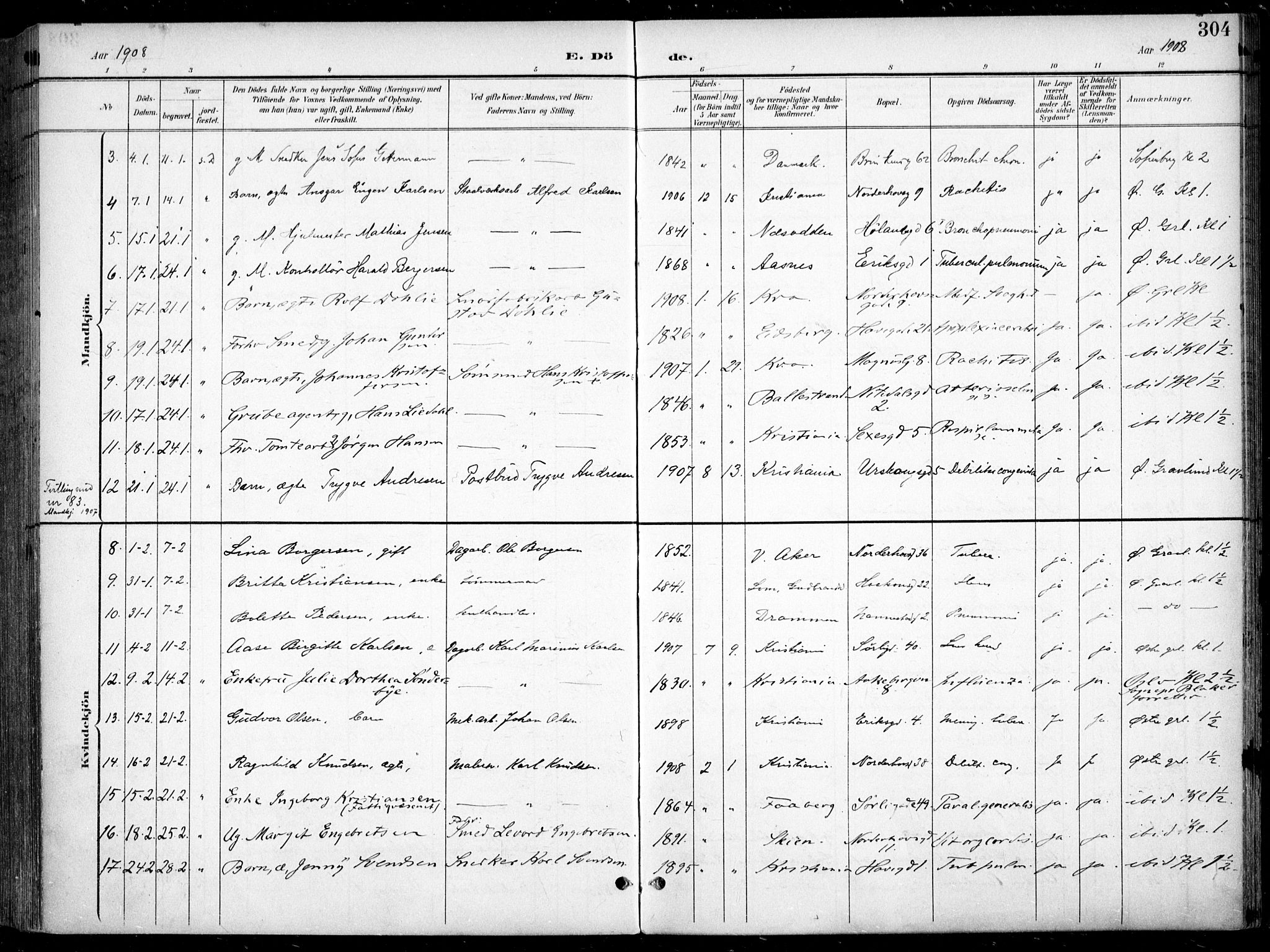 Kampen prestekontor Kirkebøker, AV/SAO-A-10853/F/Fa/L0009: Parish register (official) no. I 9, 1899-1911, p. 304