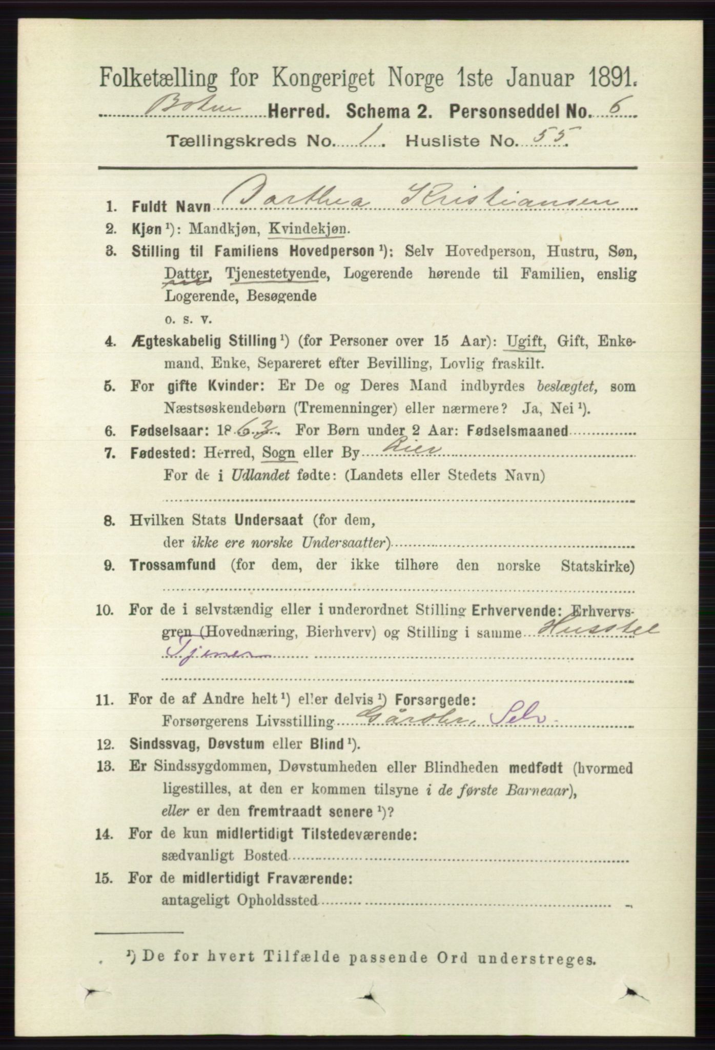 RA, 1891 census for 0715 Botne, 1891, p. 476