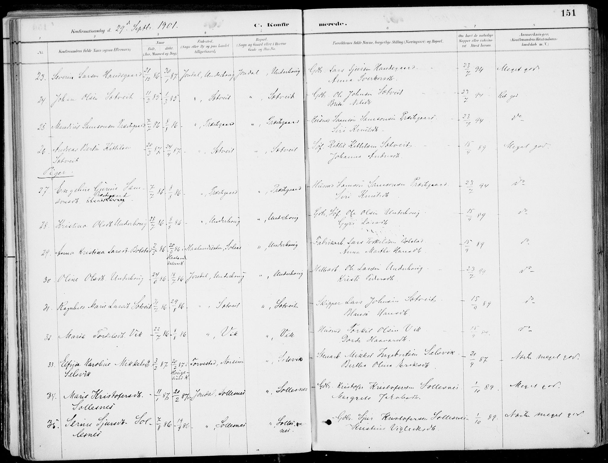 Strandebarm sokneprestembete, SAB/A-78401/H/Haa: Parish register (official) no. E  1, 1886-1908, p. 151