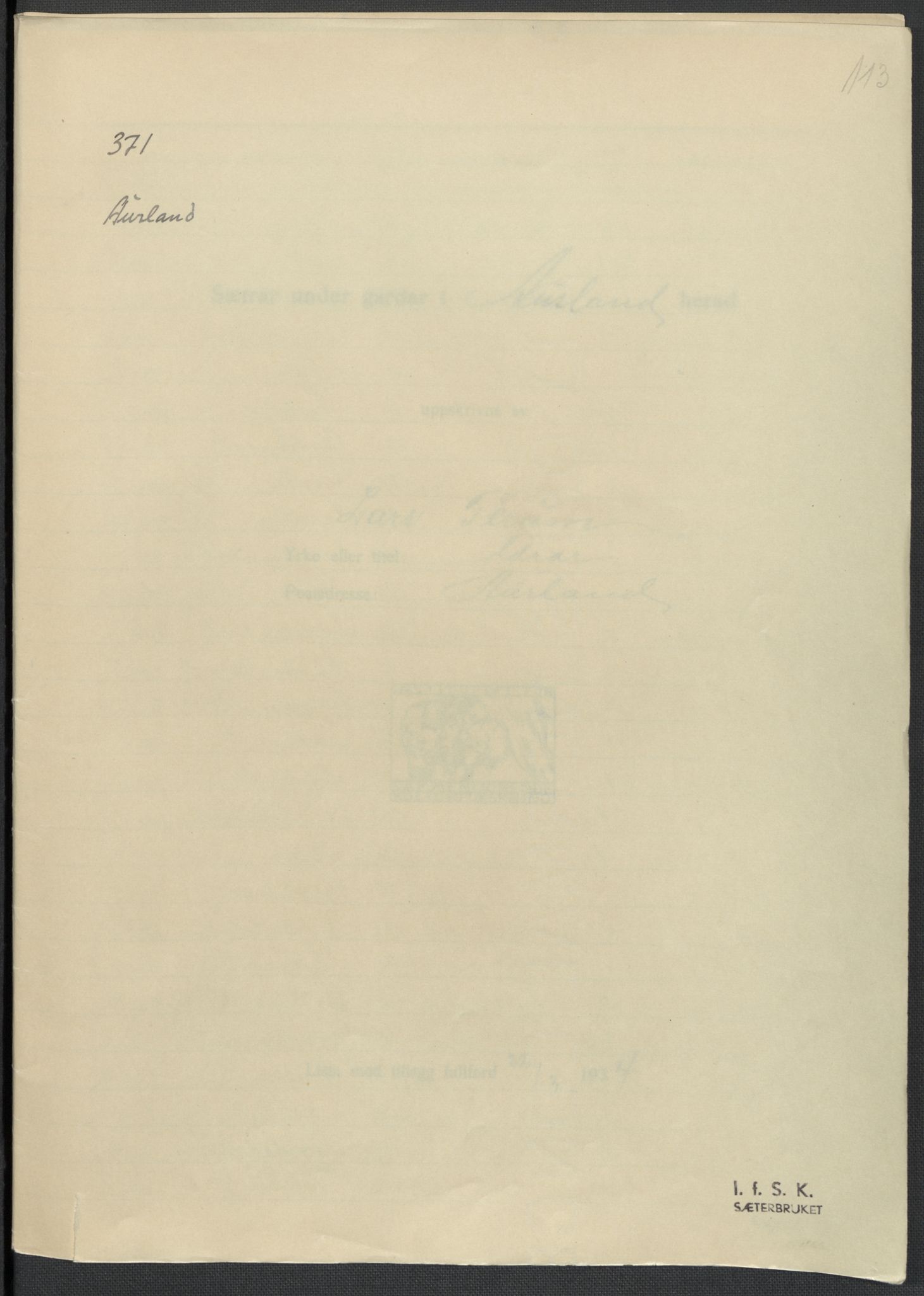 Instituttet for sammenlignende kulturforskning, RA/PA-0424/F/Fc/L0011/0001: Eske B11: / Sogn og Fjordane (perm XXVIII), 1934-1935, p. 113