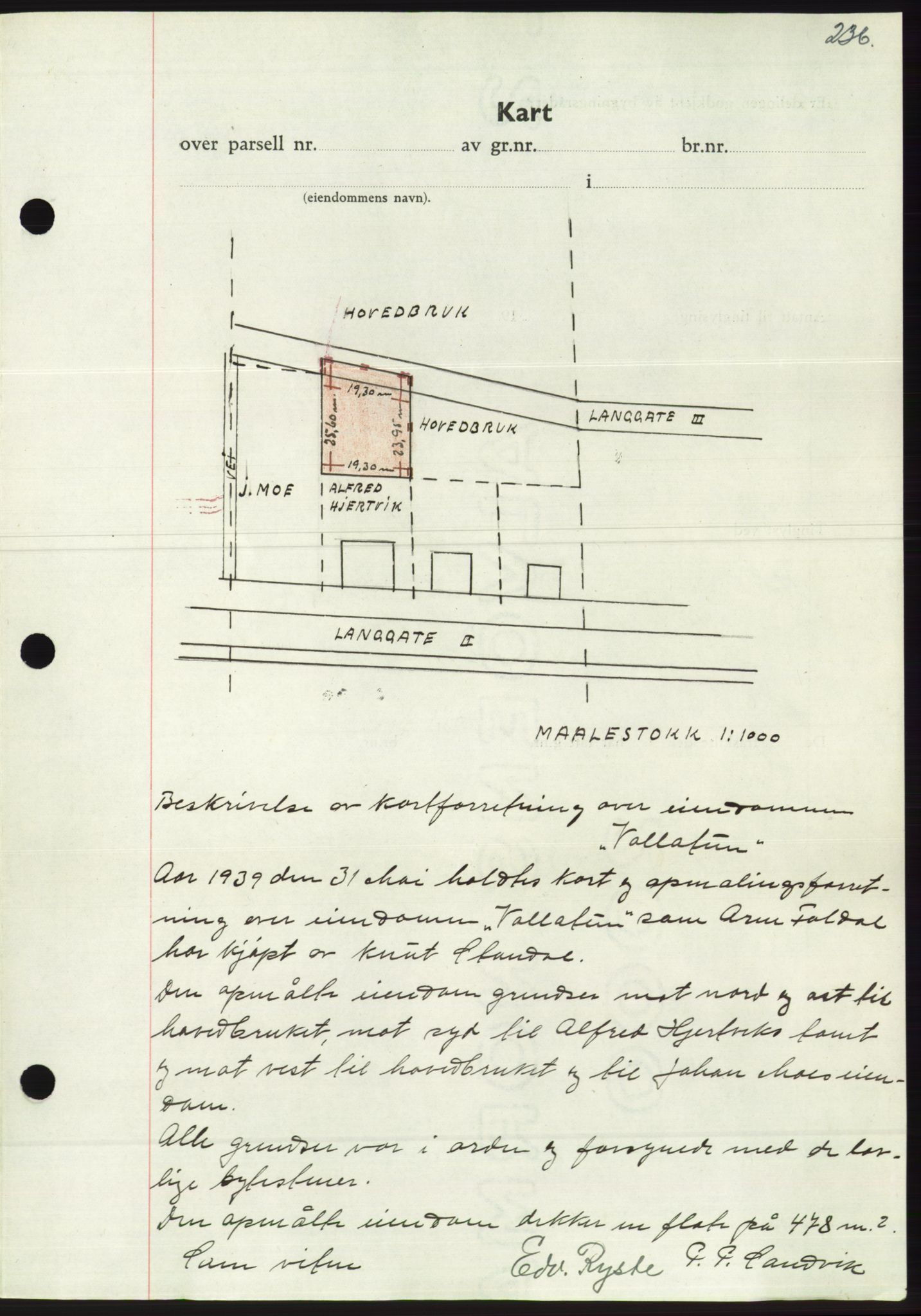 Søre Sunnmøre sorenskriveri, AV/SAT-A-4122/1/2/2C/L0068: Mortgage book no. 62, 1939-1939, Diary no: : 945/1939